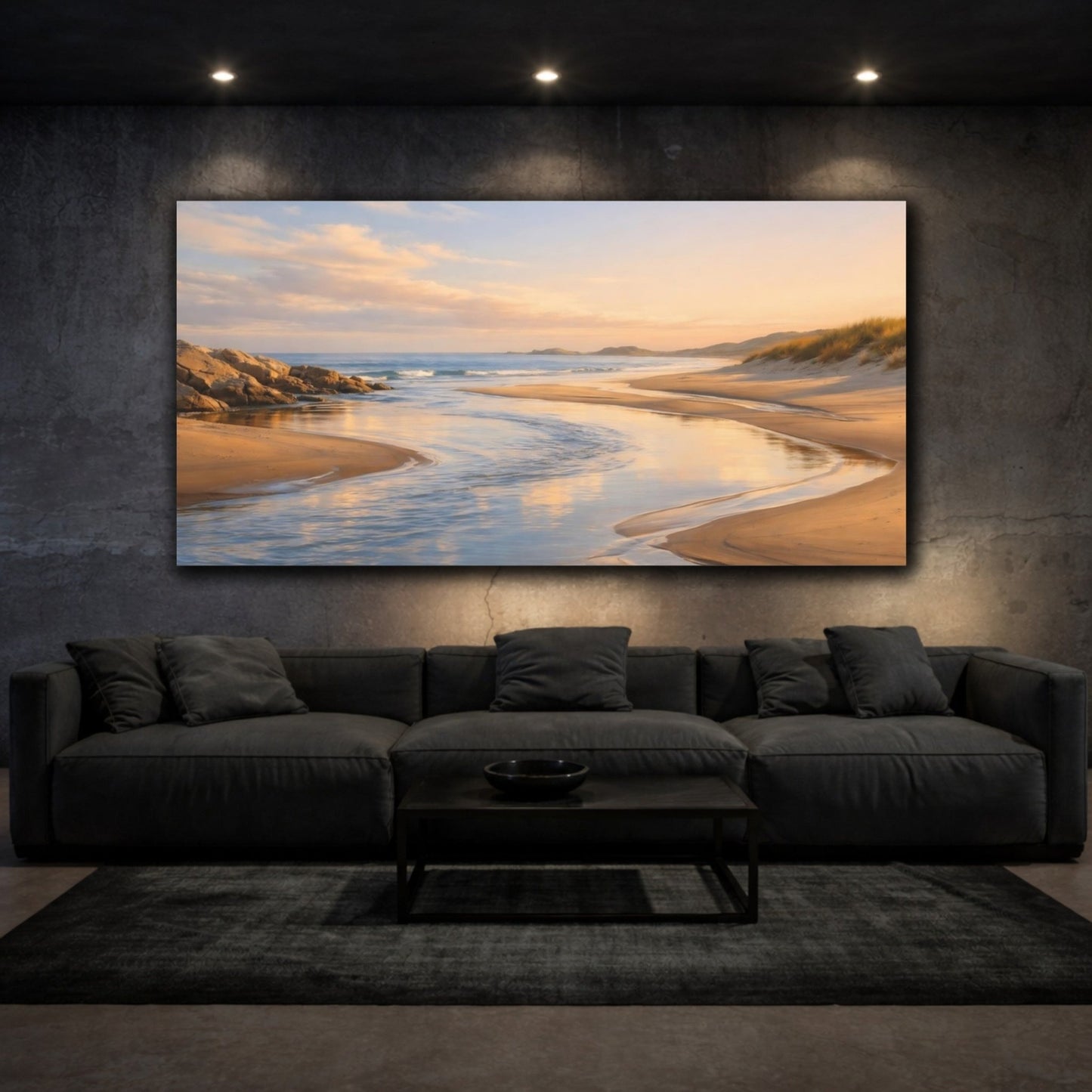 Nature Beach Stream Golden Landscape - Canvas Wall Art Print - YesArtYes