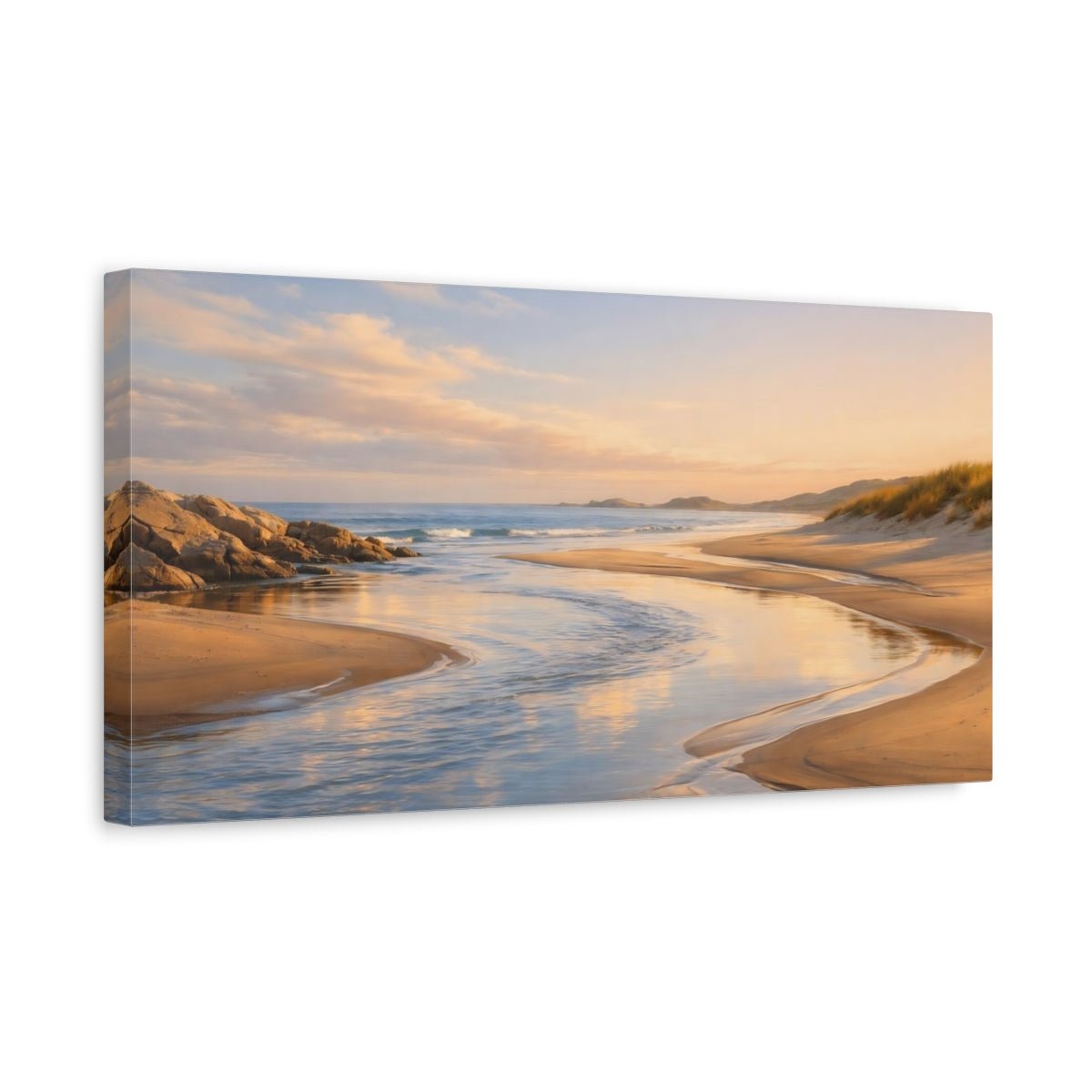 Nature Beach Stream Golden Landscape - Canvas Wall Art Print - YesArtYes