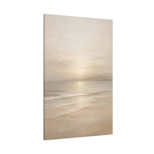Main Mockup. Nature Beach Sunset Beige Beach Art shown as stretched canvas wall art