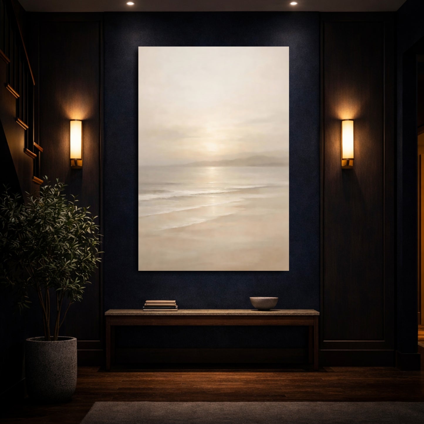 Mockup 3. Nature Beach Sunset Beige Beach Art shown as stretched canvas wall art