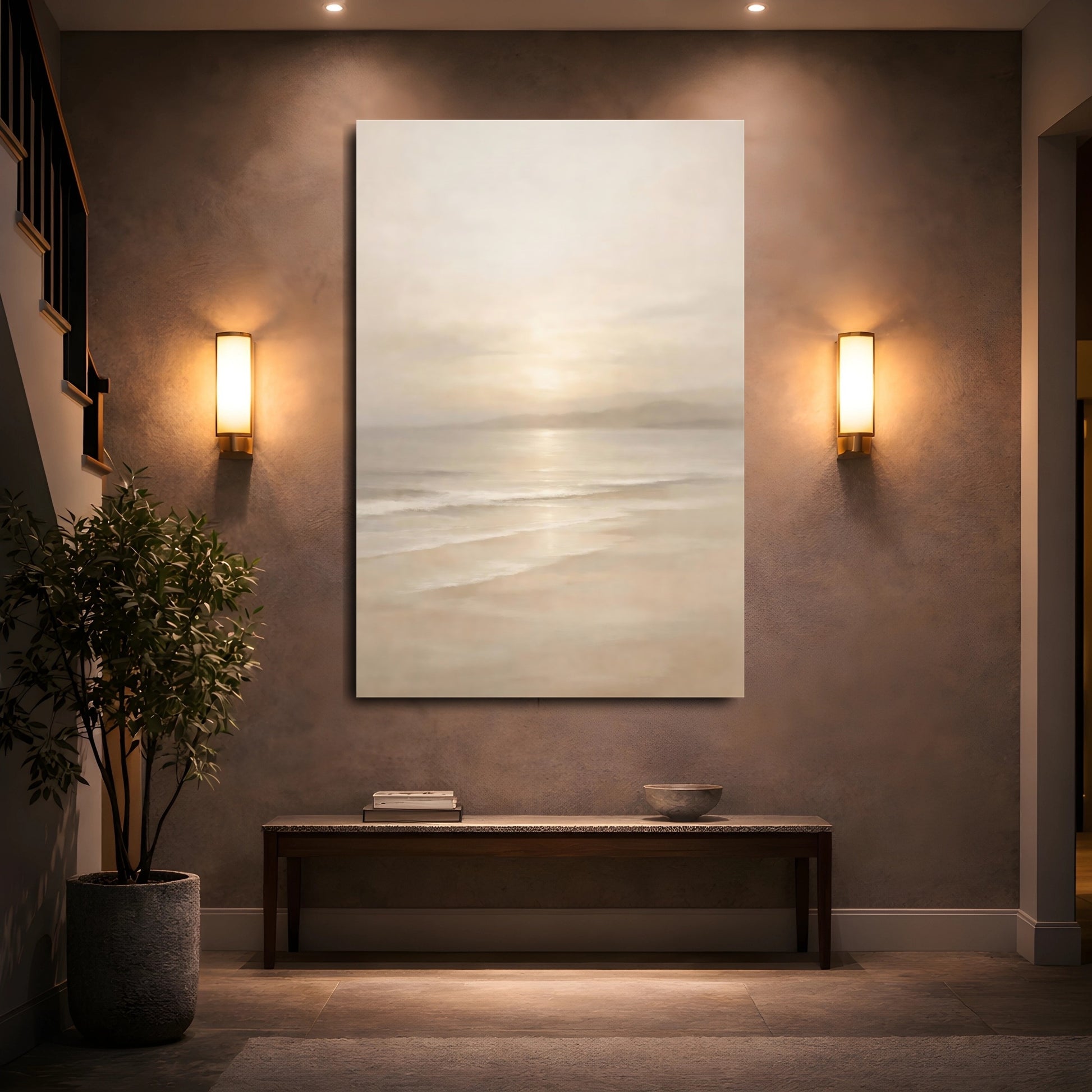 Mockup 4. Nature Beach Sunset Beige Beach Art shown as stretched canvas wall art