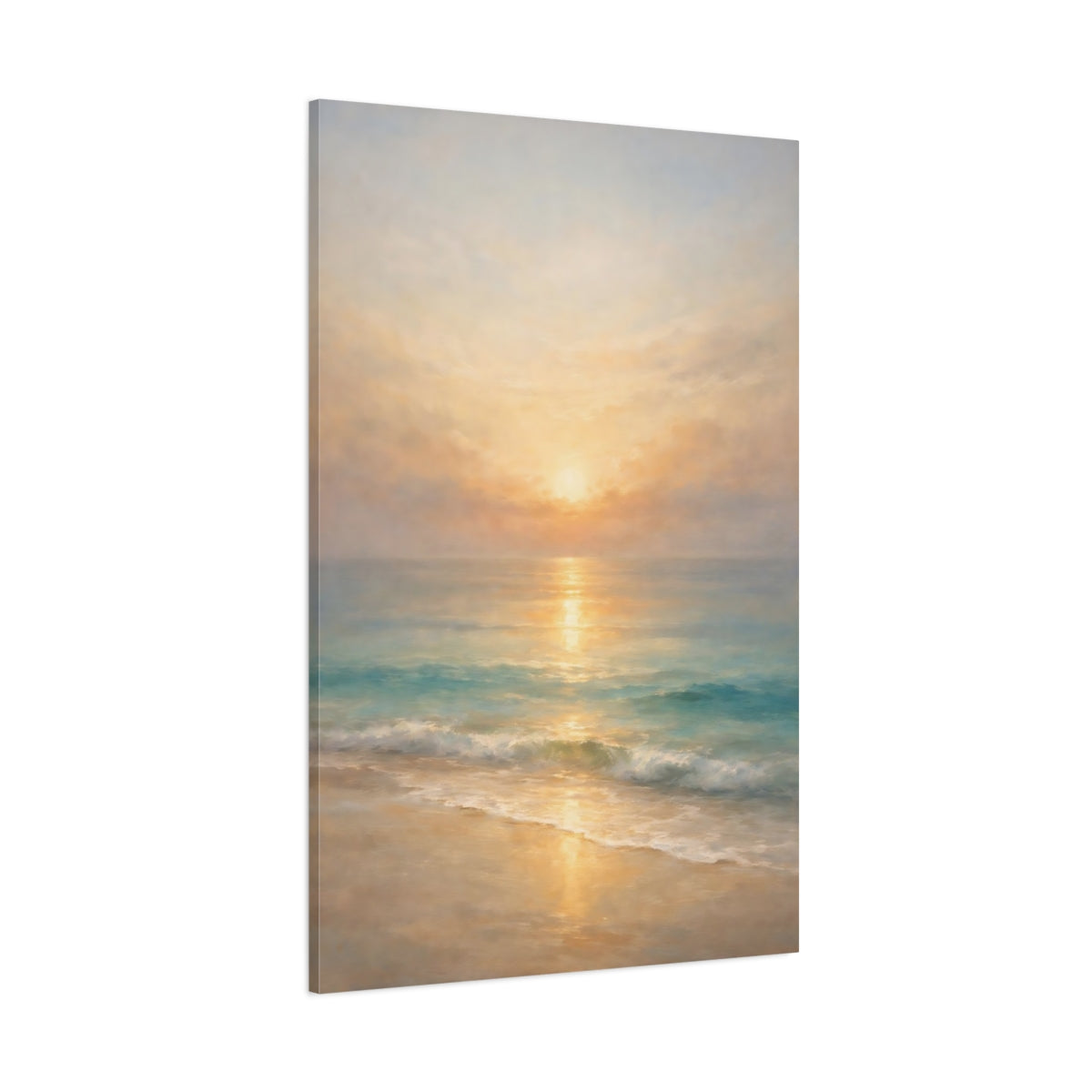 Main Mockup. Nature Beach Sunset Golden Ocean shown as stretched canvas wall art