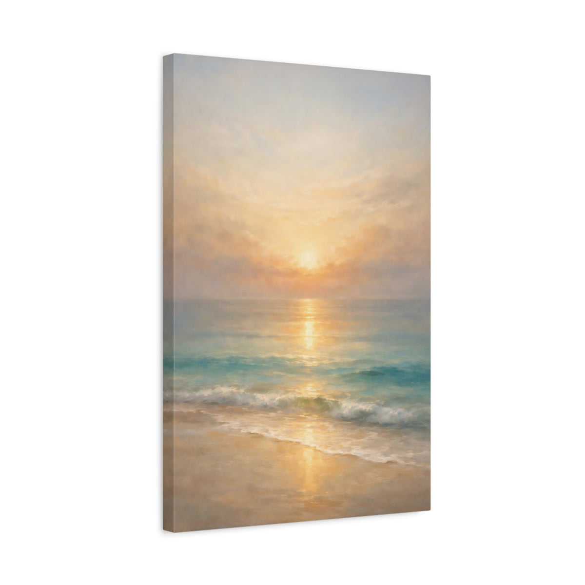 Side Mockup 3. Nature Beach Sunset Golden Ocean shown as stretched canvas wall art