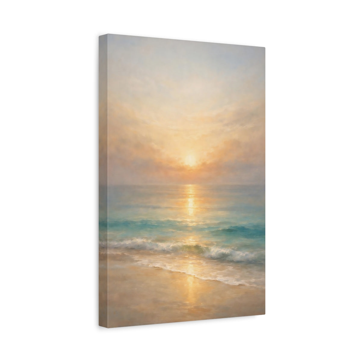 Side Mockup 4. Nature Beach Sunset Golden Ocean shown as stretched canvas wall art