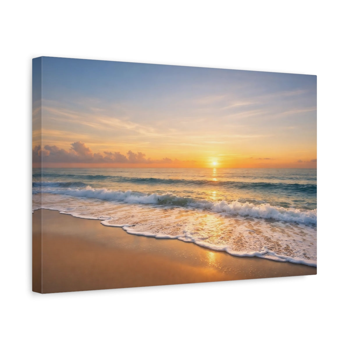Side Mockup 4. Nature Beach Sunset Orange Blue Sunset shown as stretched canvas wall art