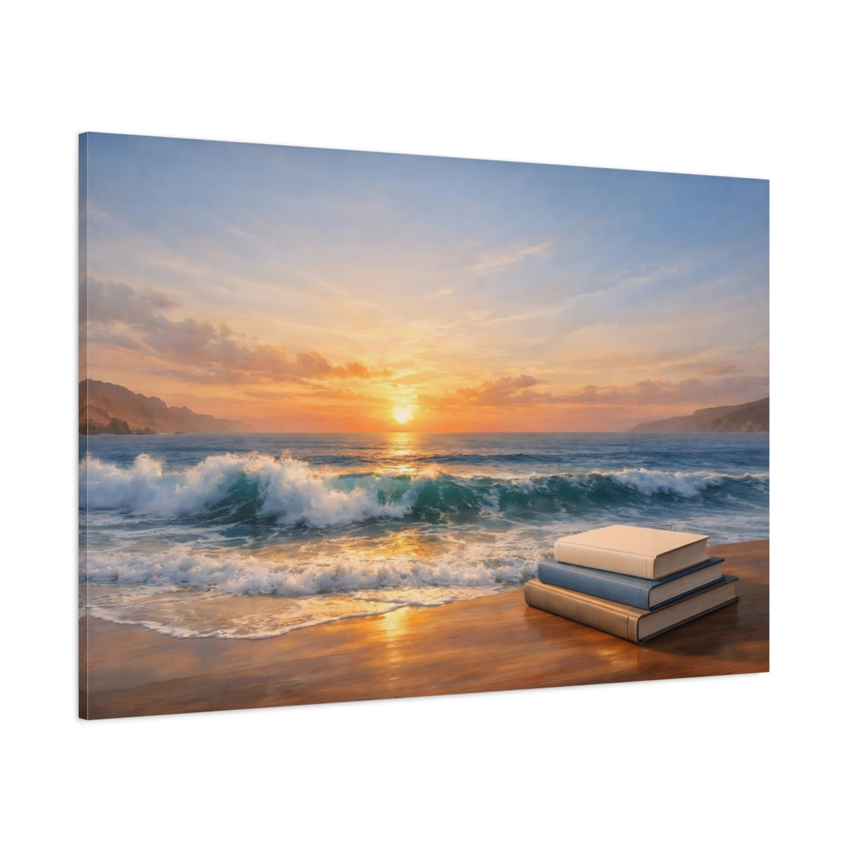 Main Mockup. Nature Beach Sunset Sunset Beach Books shown as stretched canvas wall art