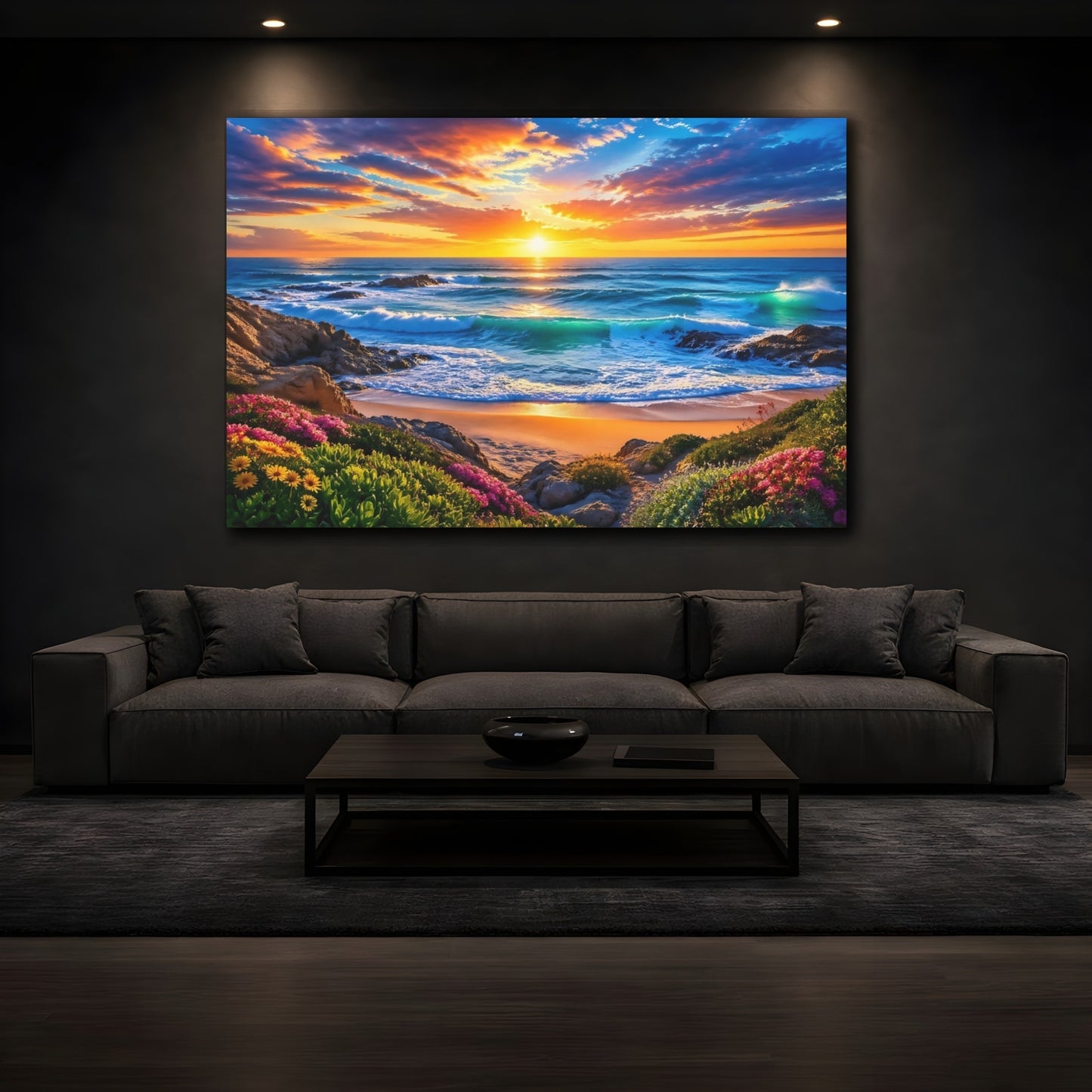 Mockup 4. Nature Beach Sunset Sunset Beach shown as stretched canvas wall art