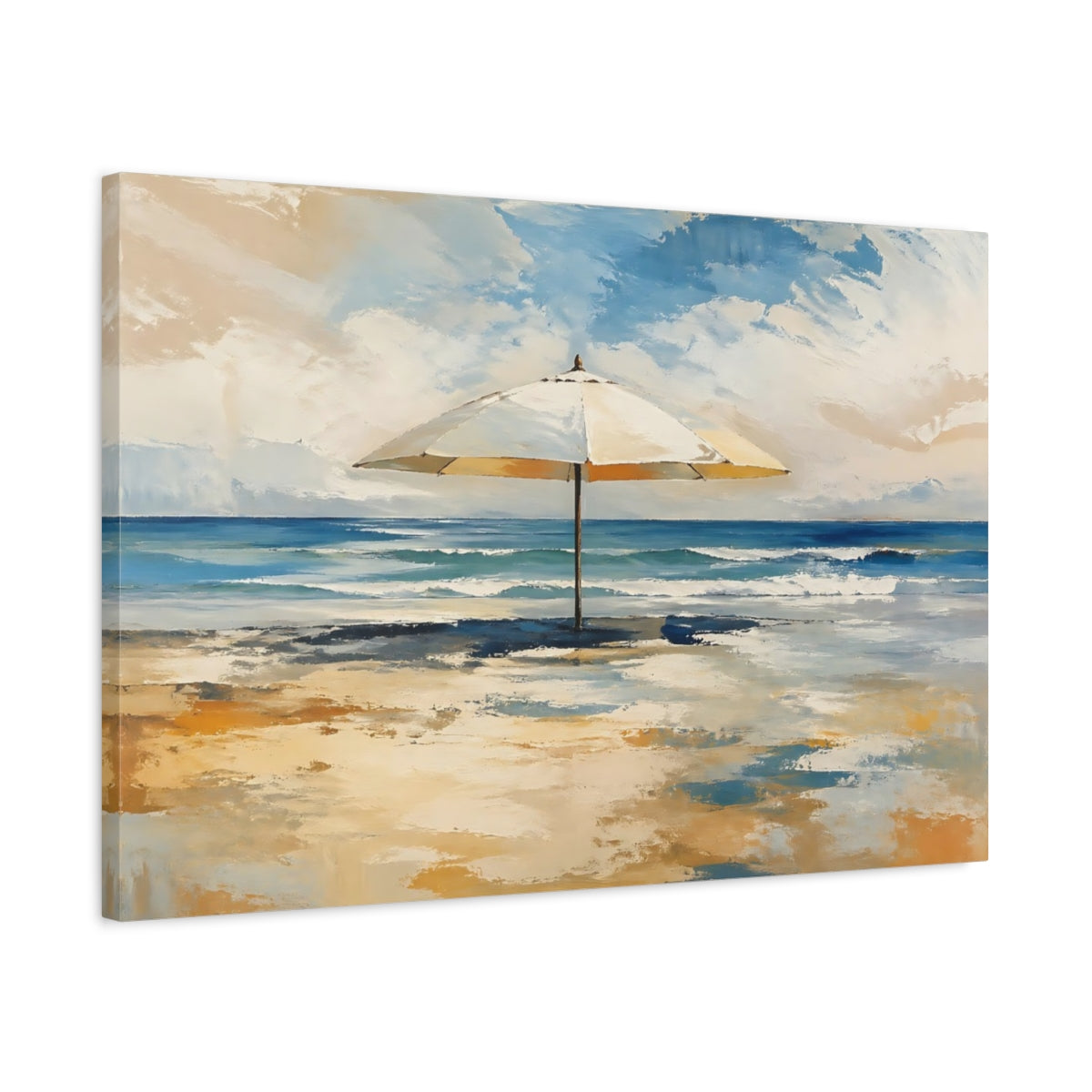 Side Mockup 2. Nature Beach Umbrella Beach Umbrella Blue shown as stretched canvas wall art