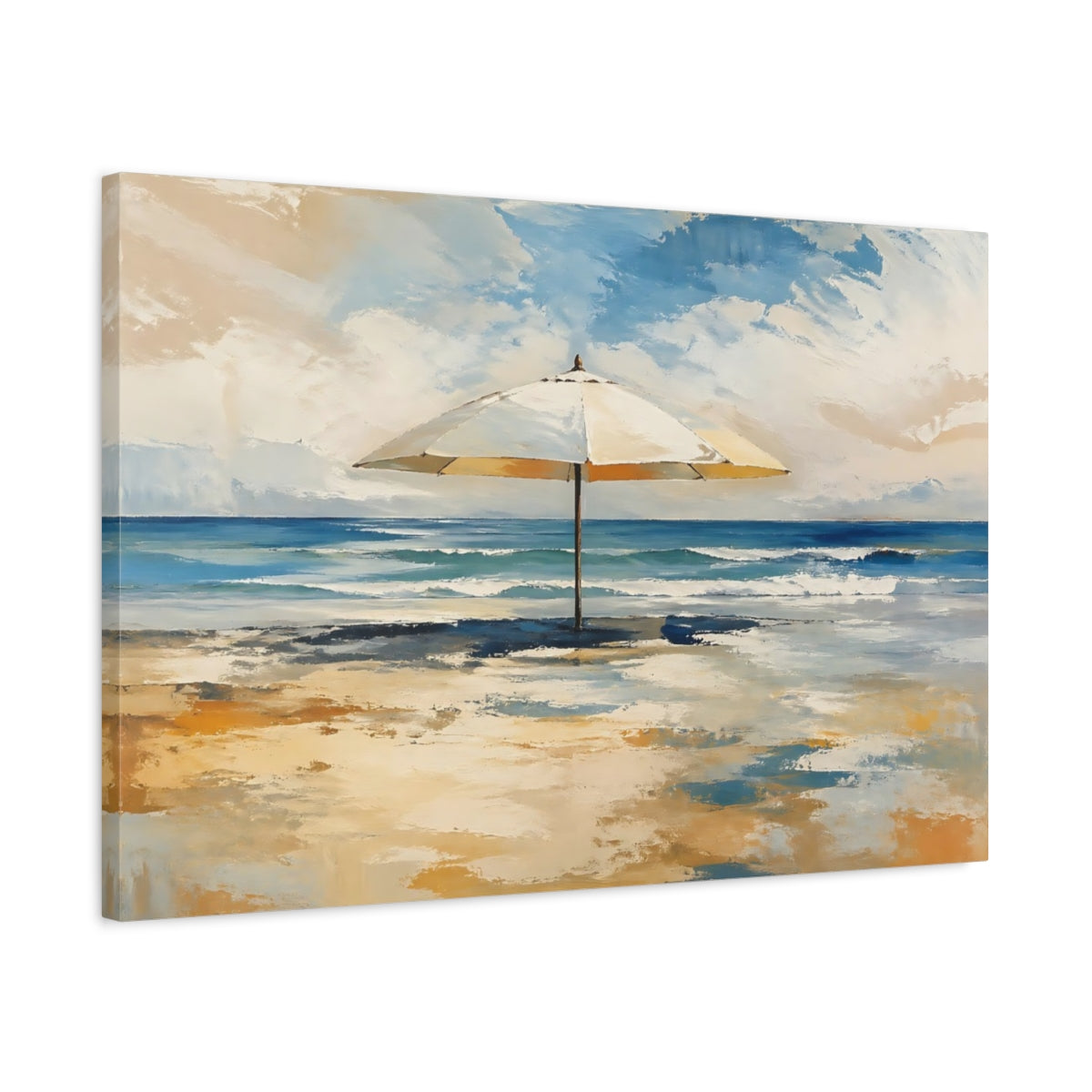 Side Mockup 2. Nature Beach Umbrella Coastal Beach Art shown as stretched canvas wall art