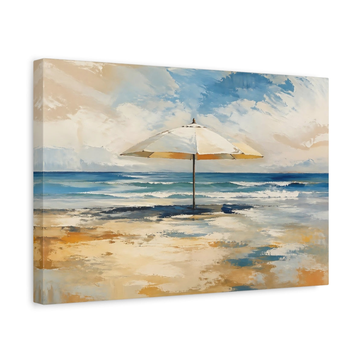 Side Mockup 4. Nature Beach Umbrella Coastal Beach Art shown as stretched canvas wall art