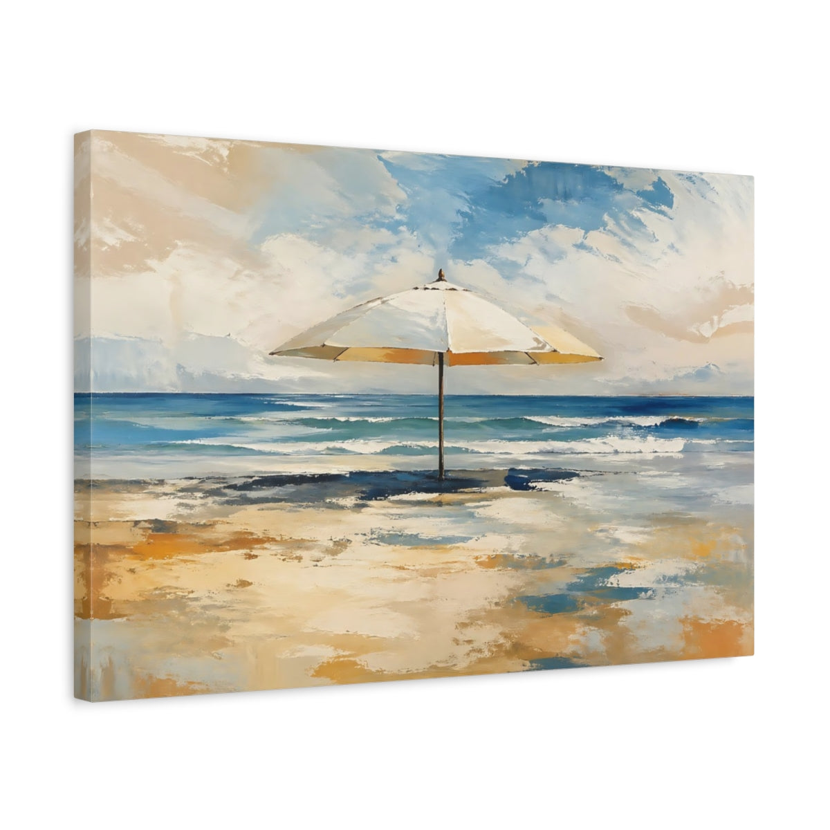 Side Mockup 3. Nature Beach Umbrella Coastal Beach Art shown as stretched canvas wall art