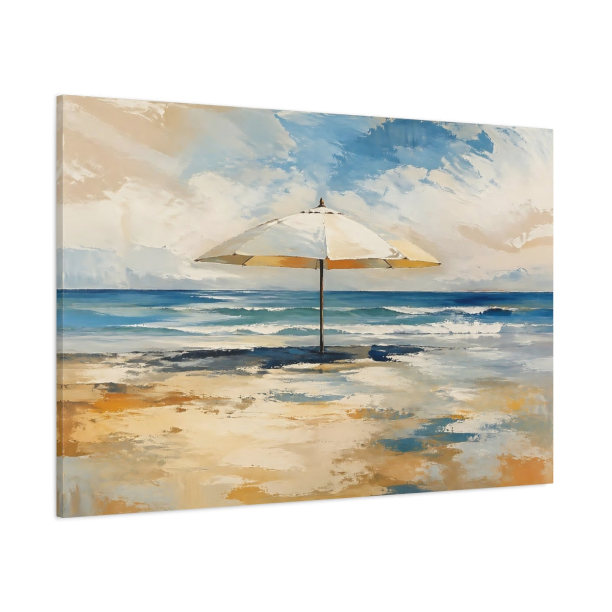 Side Mockup 1. Nature Beach Umbrella Coastal Beach Art shown as stretched canvas wall art