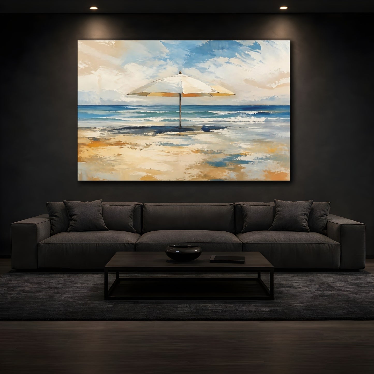 Mockup 3. Nature Beach Umbrella Coastal Beach Art shown as stretched canvas wall art