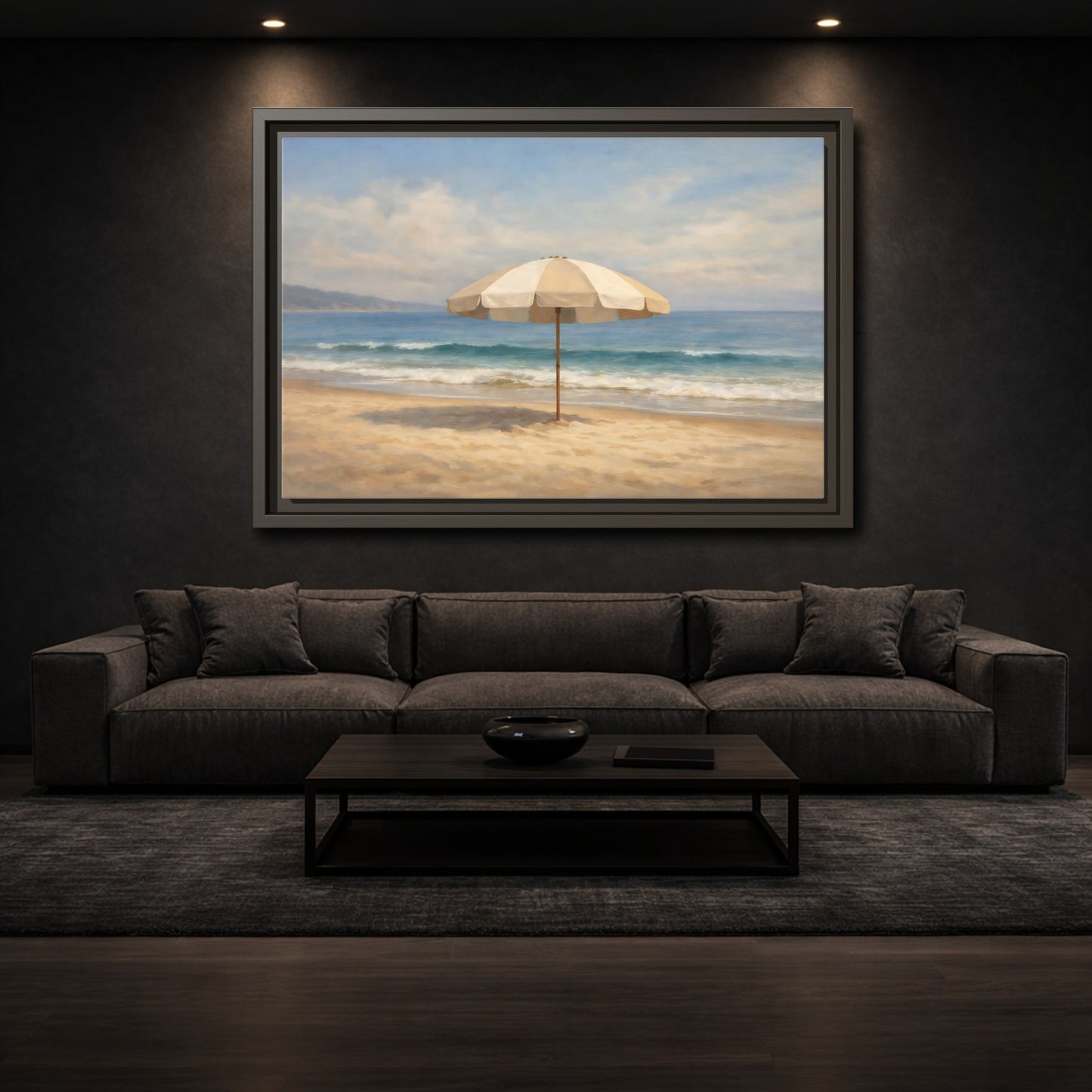 Mockup 2. Nature Beach Umbrella Coastal Beach shown as stretched canvas wall art