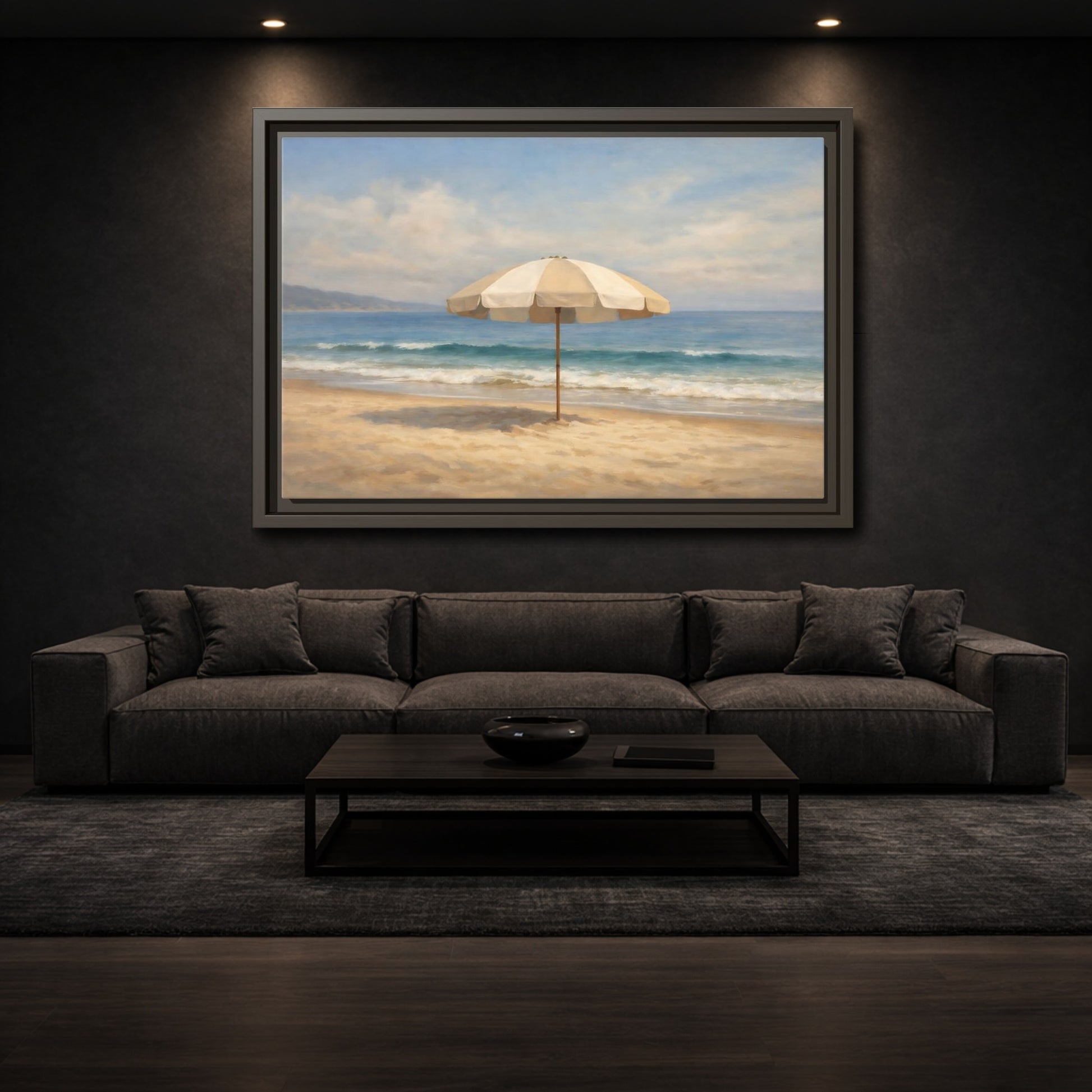 Mockup 2. Nature Beach Umbrella Coastal Beach shown as stretched canvas wall art