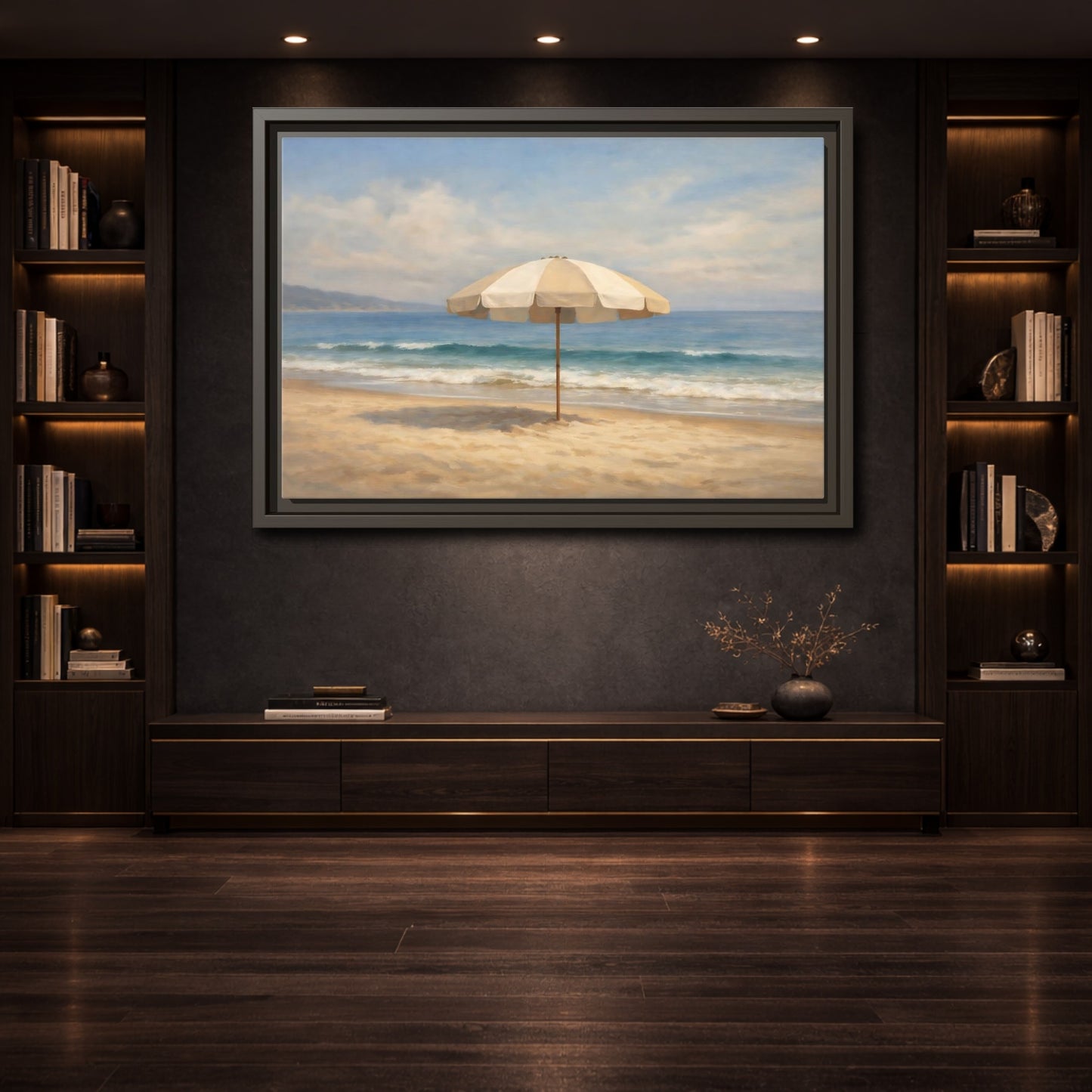 Mockup 3. Nature Beach Umbrella Coastal Beach shown as stretched canvas wall art