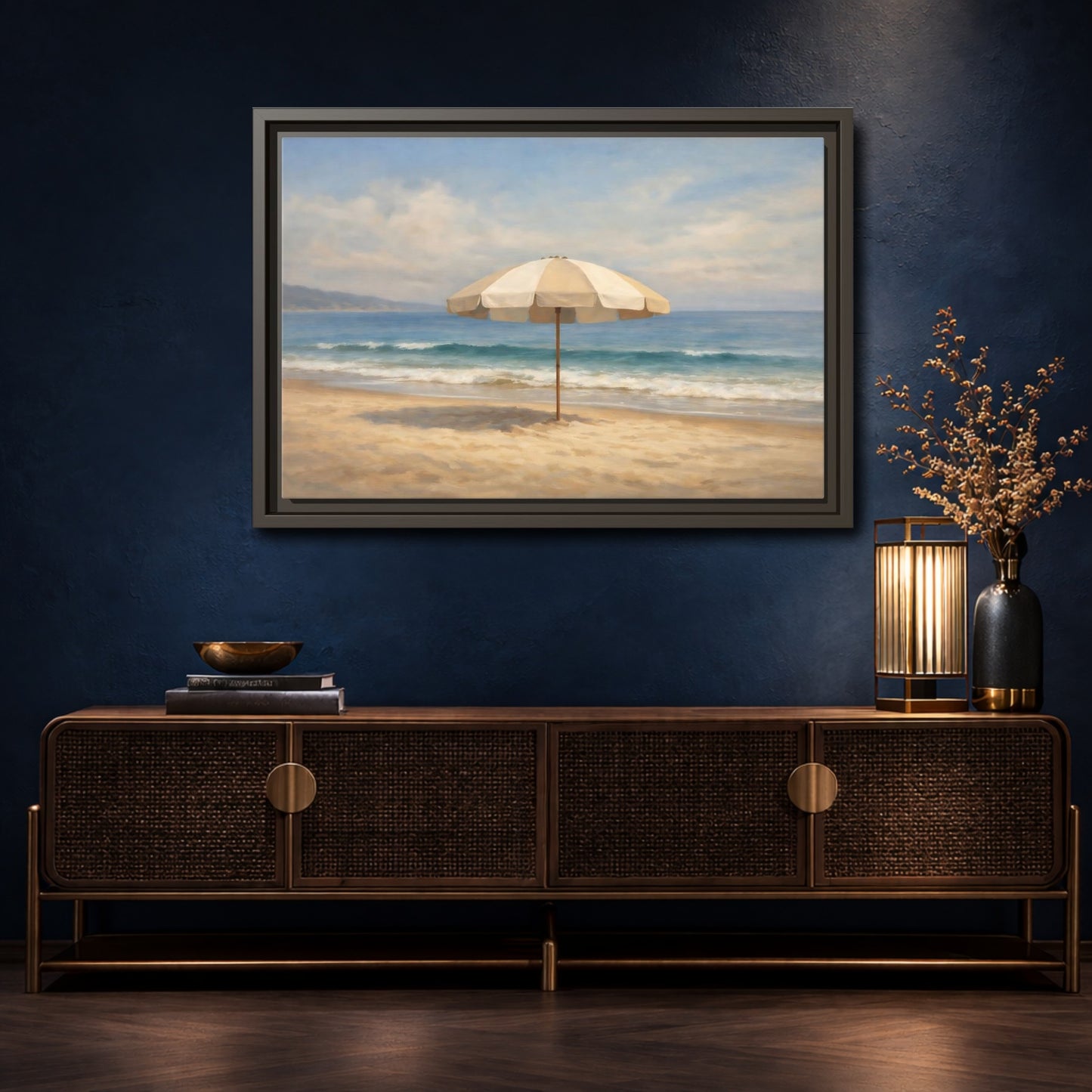 Mockup 4. Nature Beach Umbrella Coastal Beach shown as stretched canvas wall art