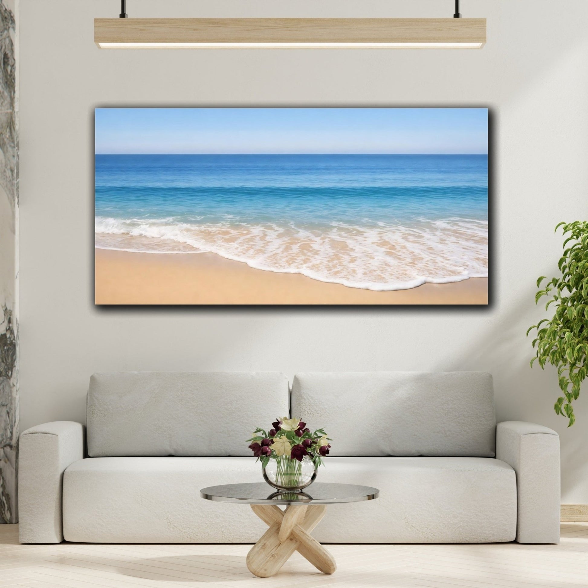Nature Beach Waves Blue Ocean - Canvas Wall Art Print - YesArtYes