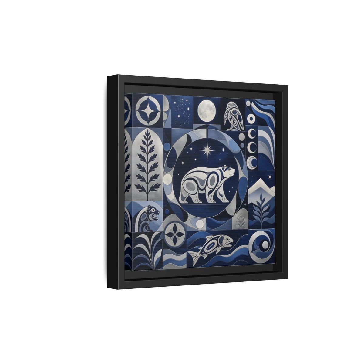Nature Bear Blue And Silver Framed Canvas Print Wall Art – Living Room Decor, Above Fireplace - YesArtYes