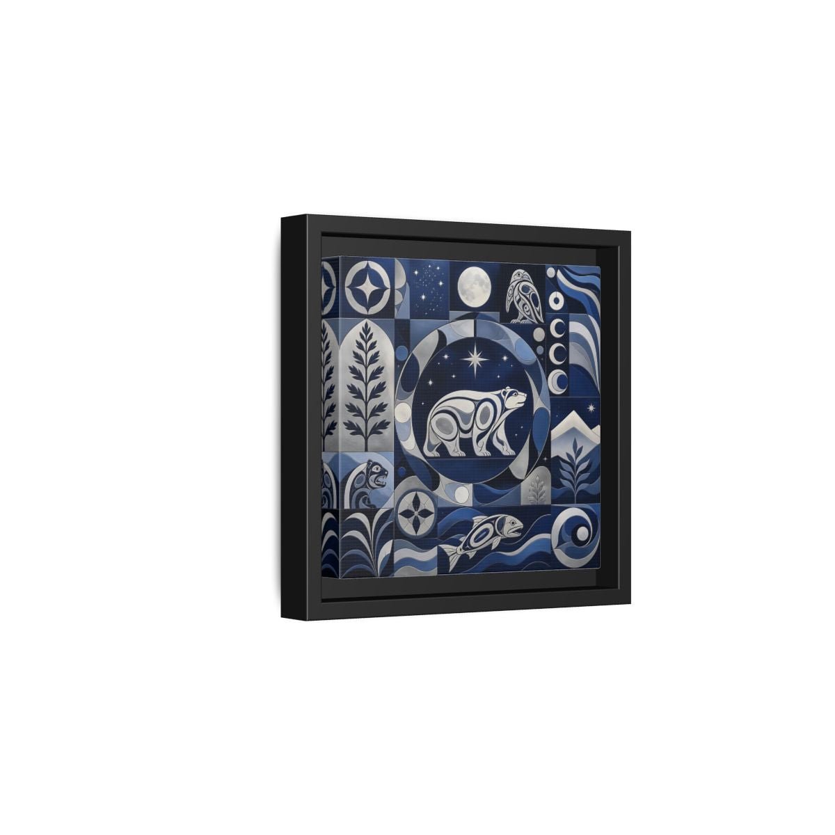 Nature Bear Blue And Silver Framed Canvas Print Wall Art – Living Room Decor, Above Fireplace - YesArtYes