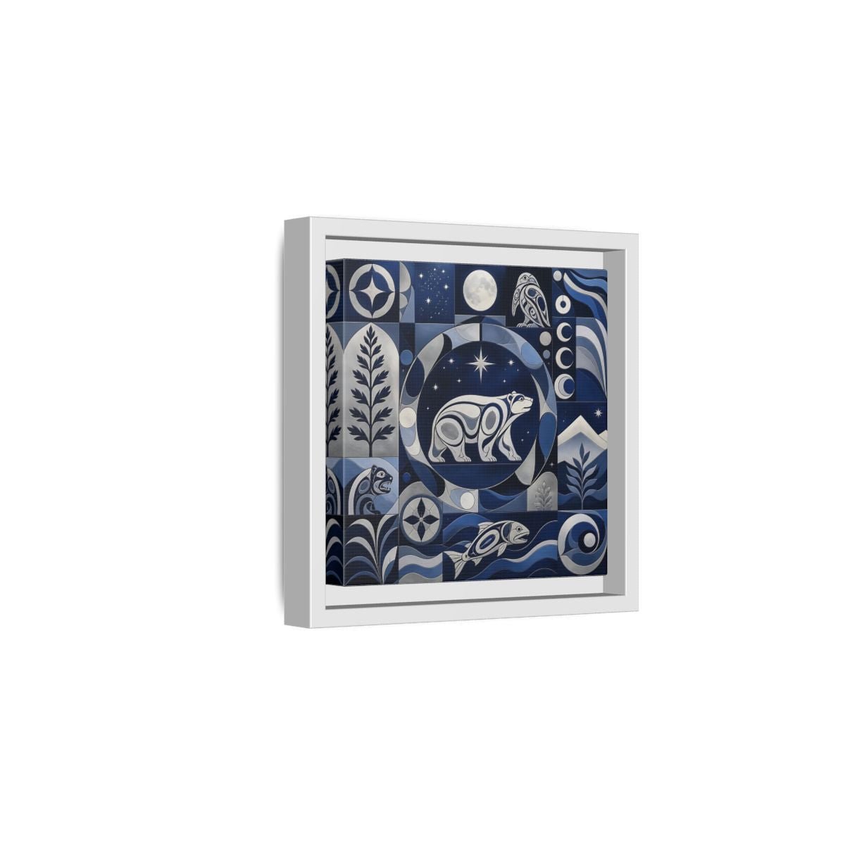 Nature Bear Blue And Silver Framed Canvas Print Wall Art – Living Room Decor, Above Fireplace - YesArtYes