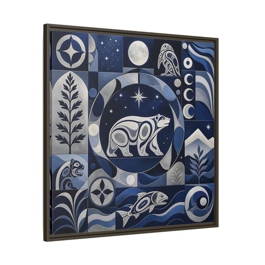 Nature Bear Blue And Silver Framed Canvas Print Wall Art – Living Room Decor, Above Fireplace - YesArtYes