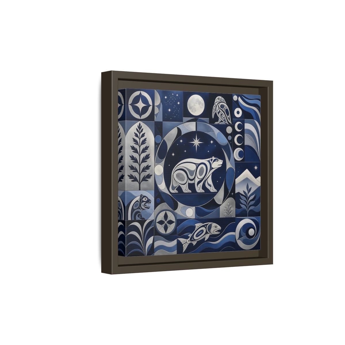 Nature Bear Blue And Silver Framed Canvas Print Wall Art – Living Room Decor, Above Fireplace - YesArtYes