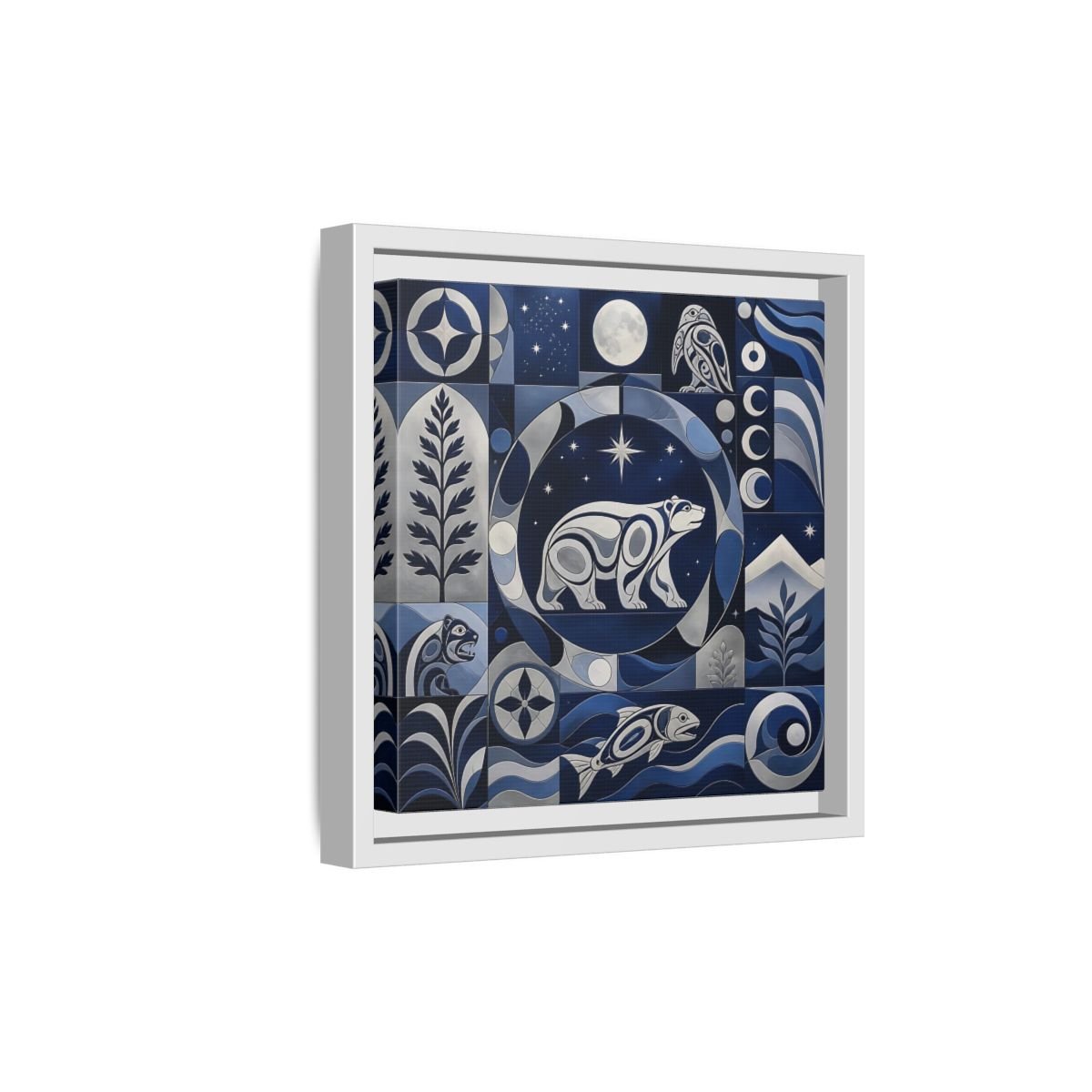 Nature Bear Blue And Silver Framed Canvas Print Wall Art – Living Room Decor, Above Fireplace - YesArtYes