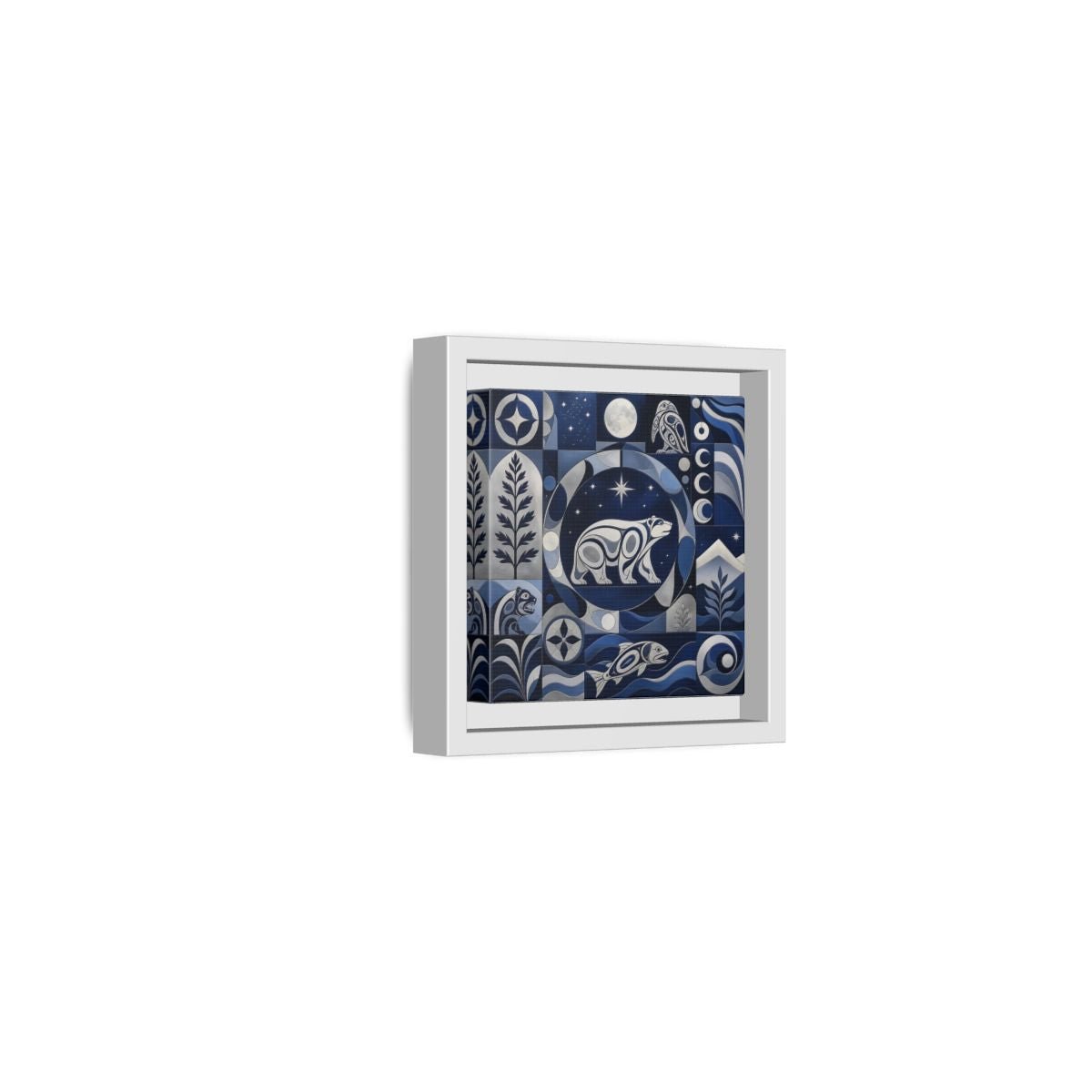 Nature Bear Blue And Silver Framed Canvas Print Wall Art – Living Room Decor, Above Fireplace - YesArtYes