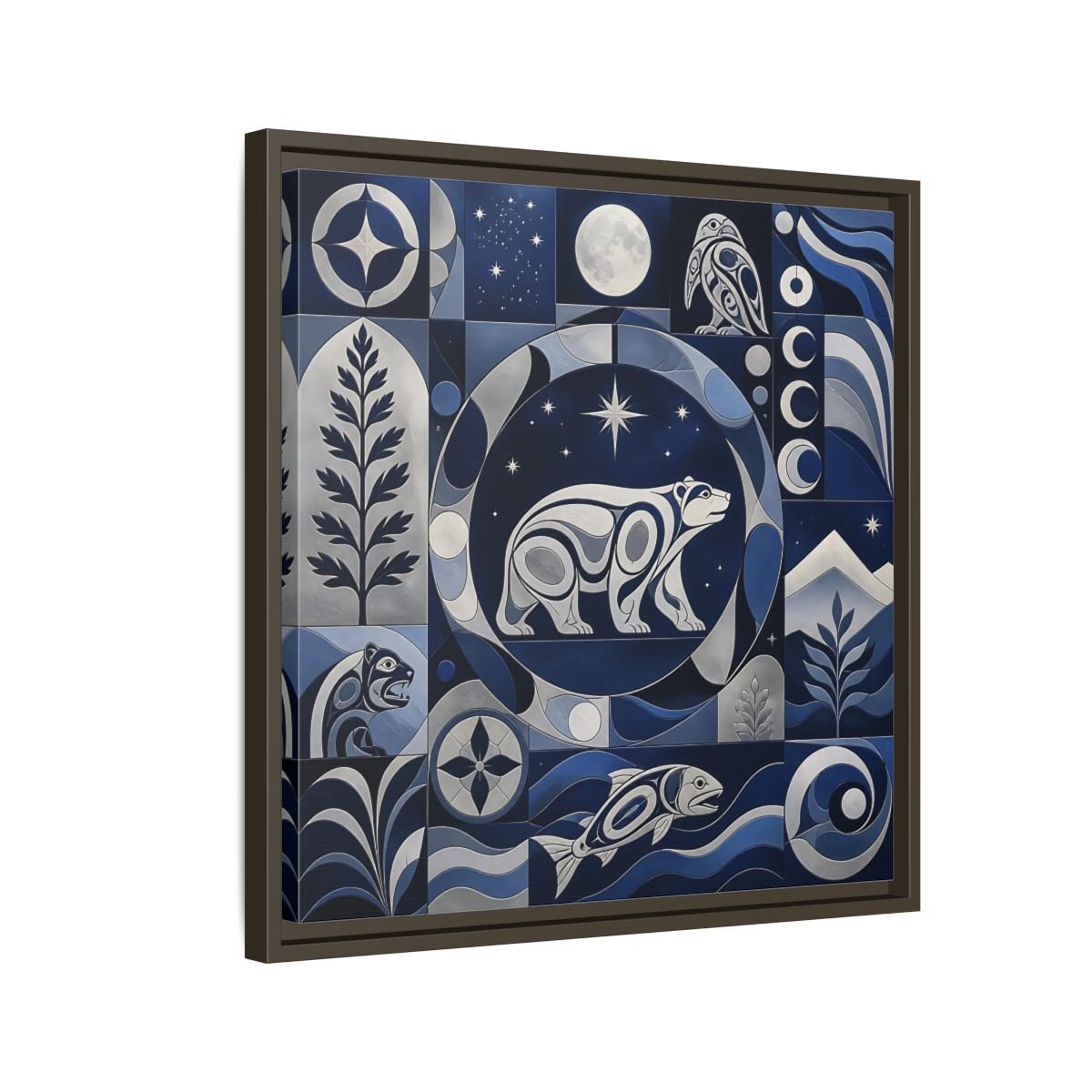 Nature Bear Blue And Silver Framed Canvas Print Wall Art – Living Room Decor, Above Fireplace - YesArtYes
