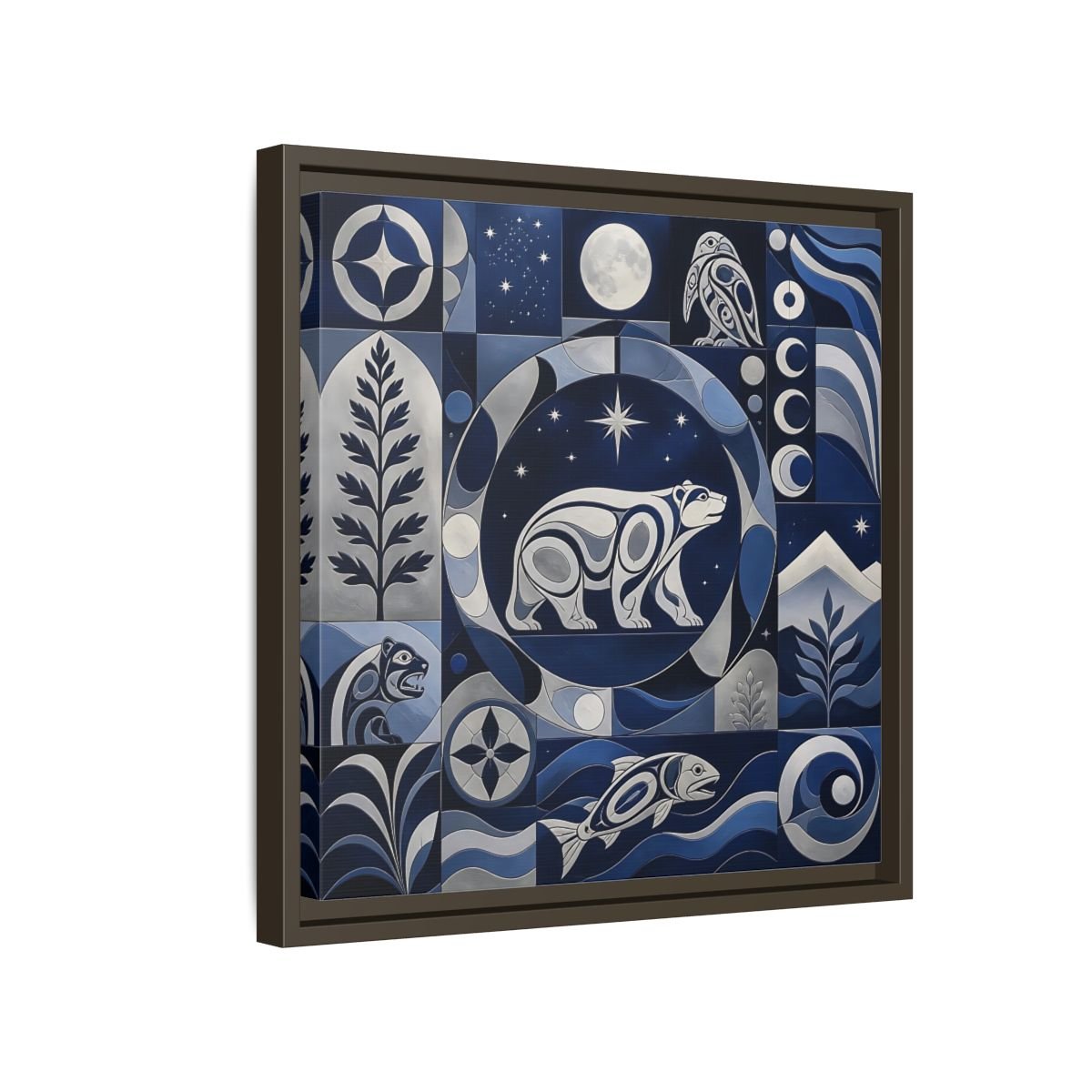 Nature Bear Blue And Silver Framed Canvas Print Wall Art – Living Room Decor, Above Fireplace - YesArtYes