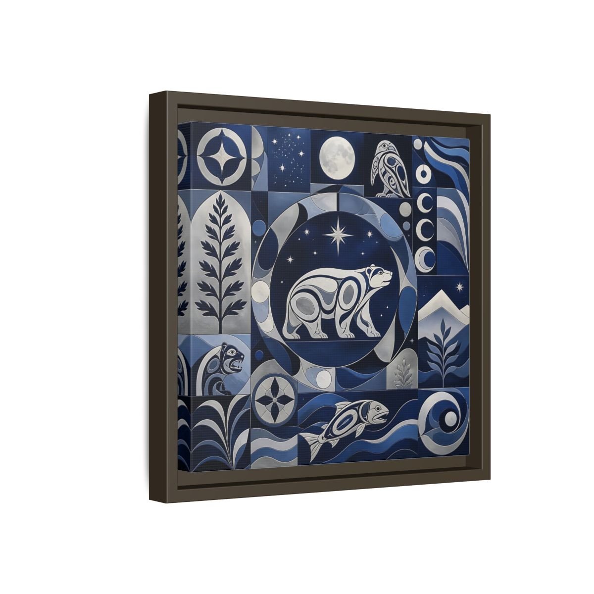 Nature Bear Blue And Silver Framed Canvas Print Wall Art – Living Room Decor, Above Fireplace - YesArtYes