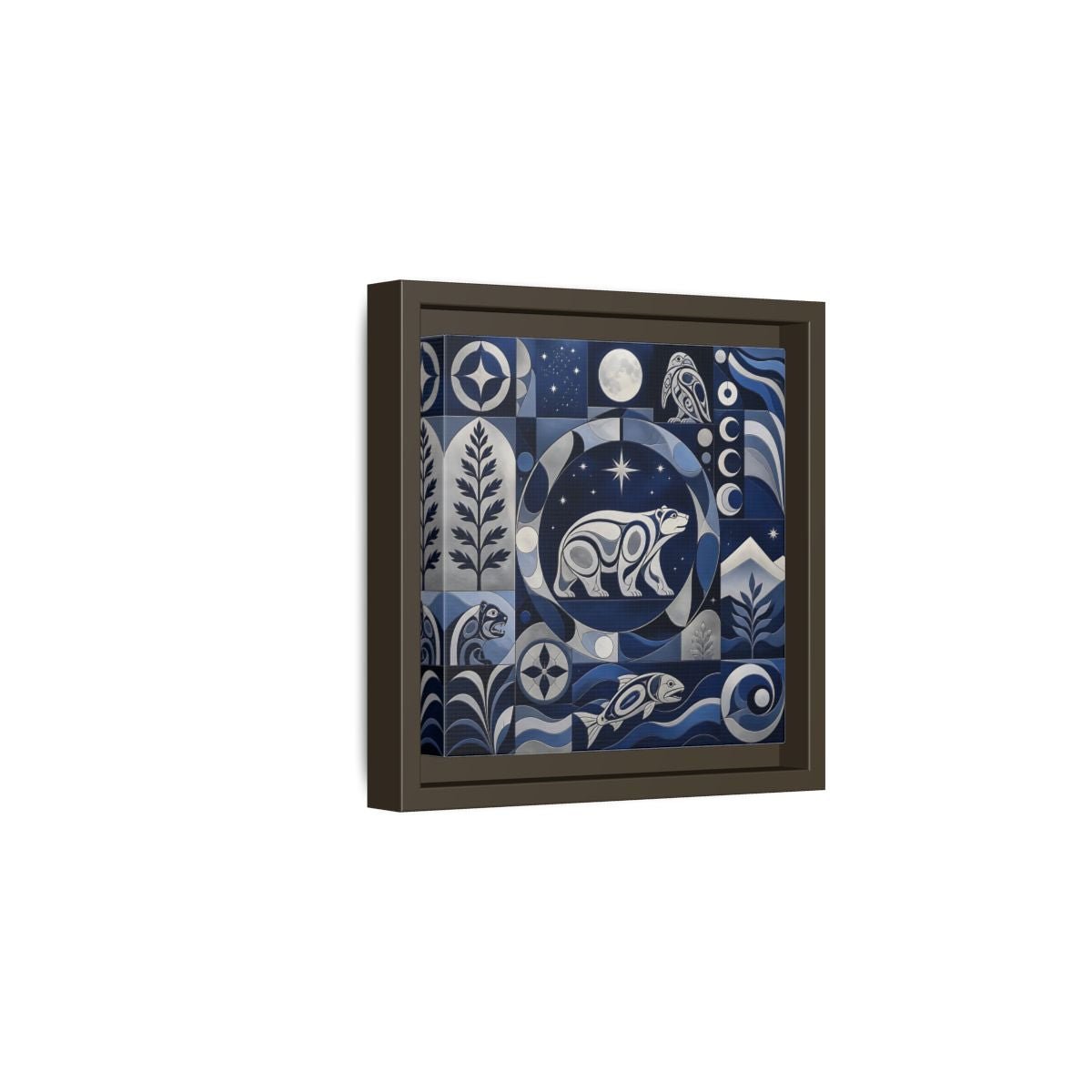 Nature Bear Blue And Silver Framed Canvas Print Wall Art – Living Room Decor, Above Fireplace - YesArtYes