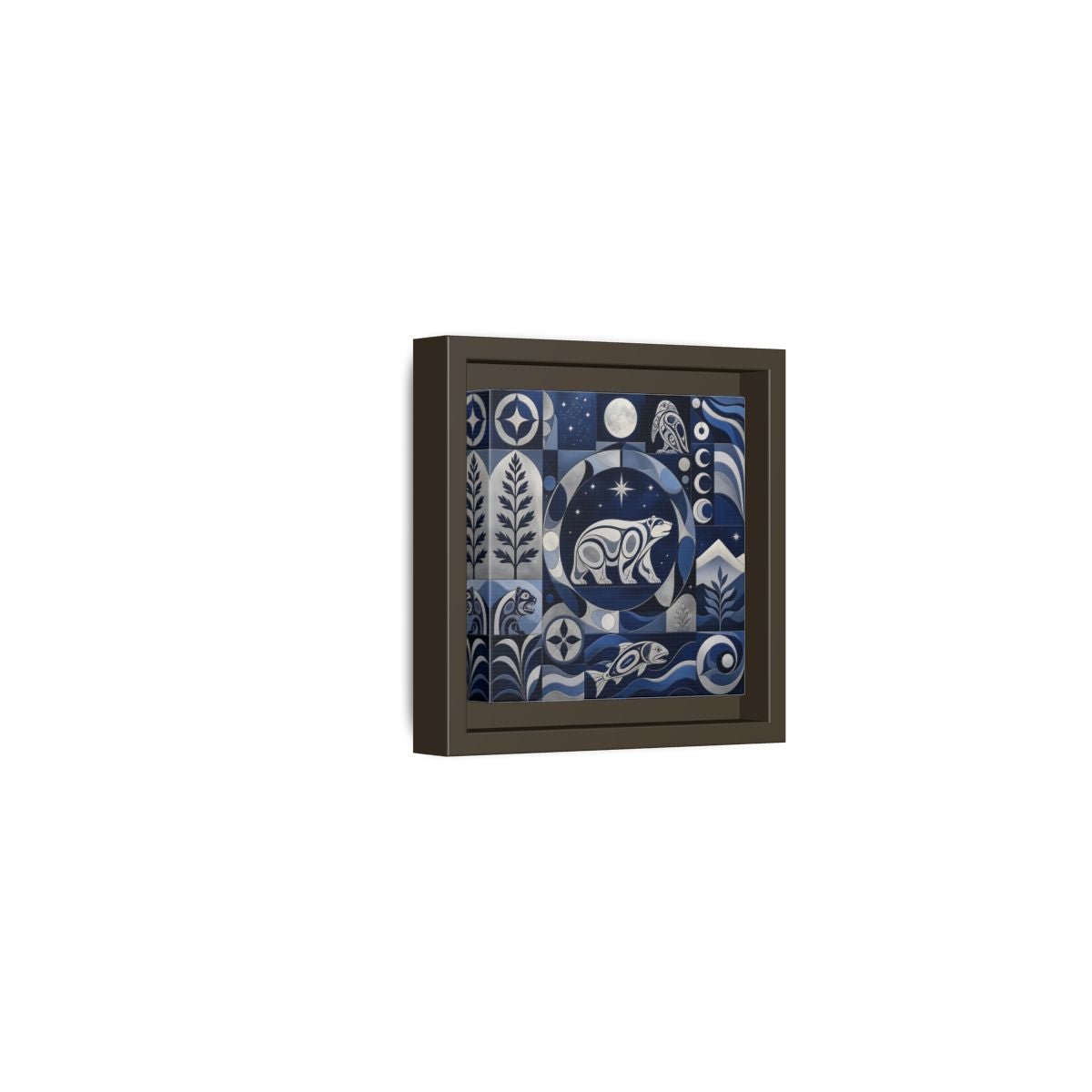 Nature Bear Blue And Silver Framed Canvas Print Wall Art – Living Room Decor, Above Fireplace - YesArtYes