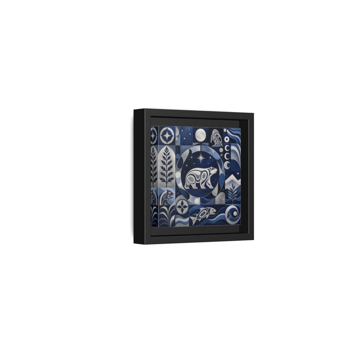 Side Mockup 24. Nature Bear Blue And Silver shown as framed canvas print