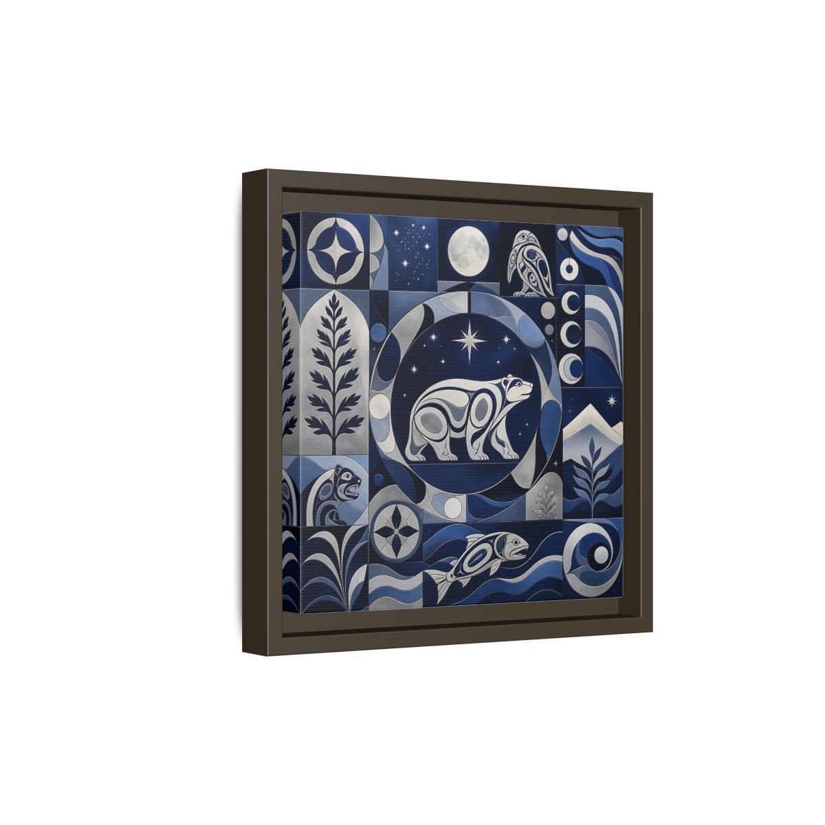 Side Mockup 20. Nature Bear Blue And Silver shown as framed canvas print
