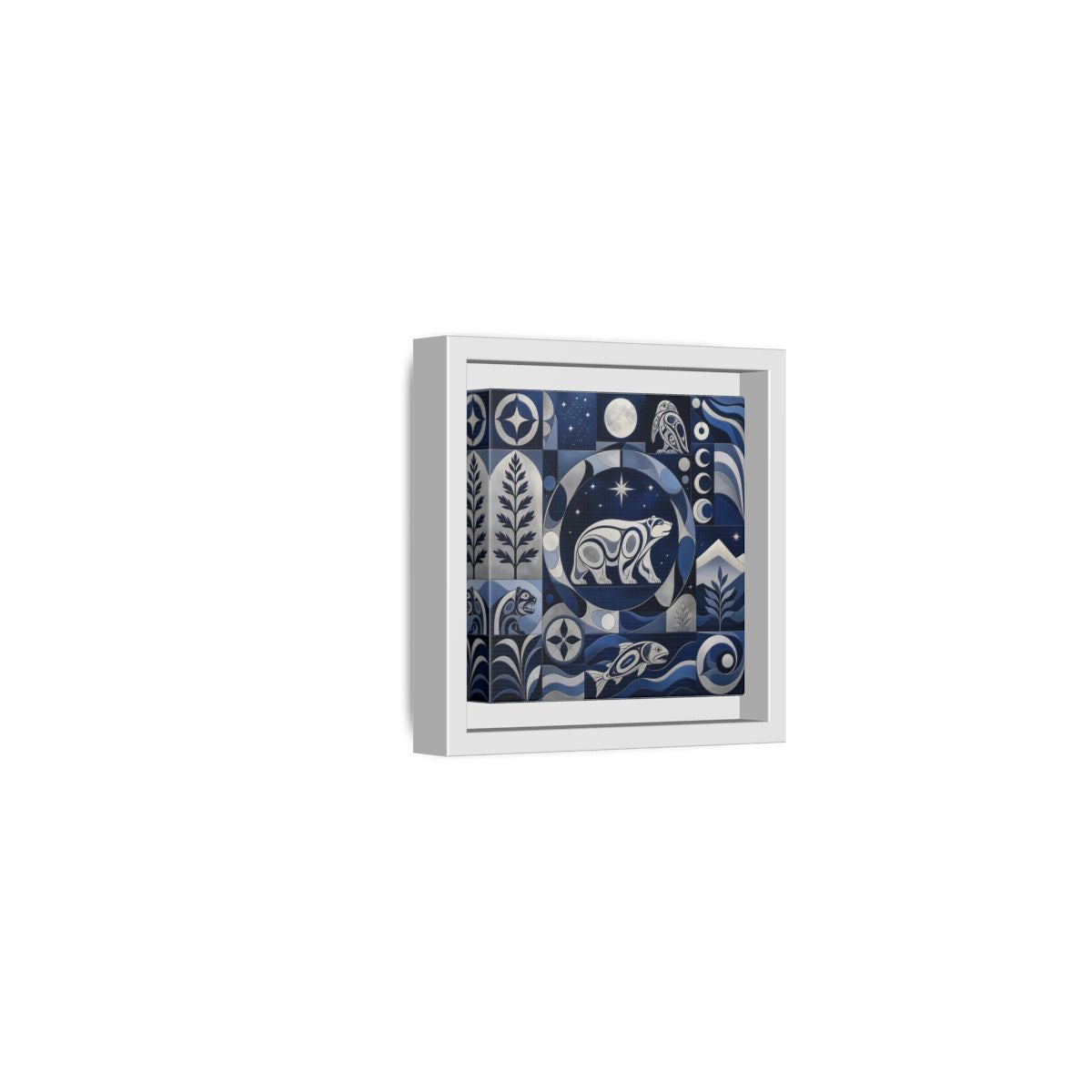 Side Mockup 22. Nature Bear Blue And Silver shown as framed canvas print