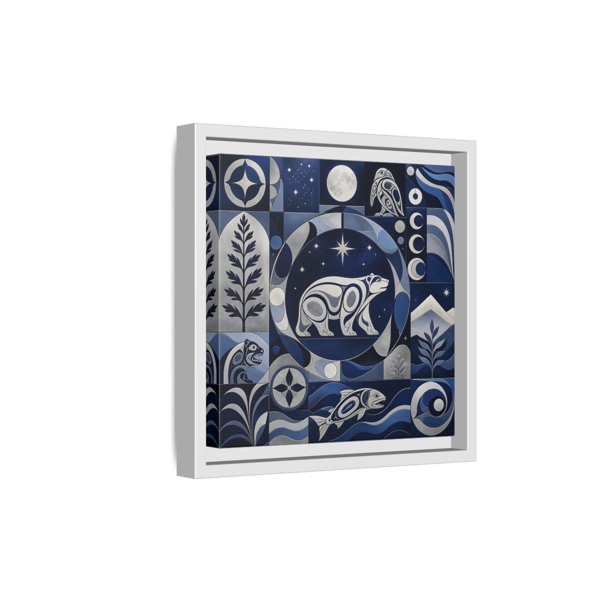 Side Mockup 19. Nature Bear Blue And Silver shown as framed canvas print