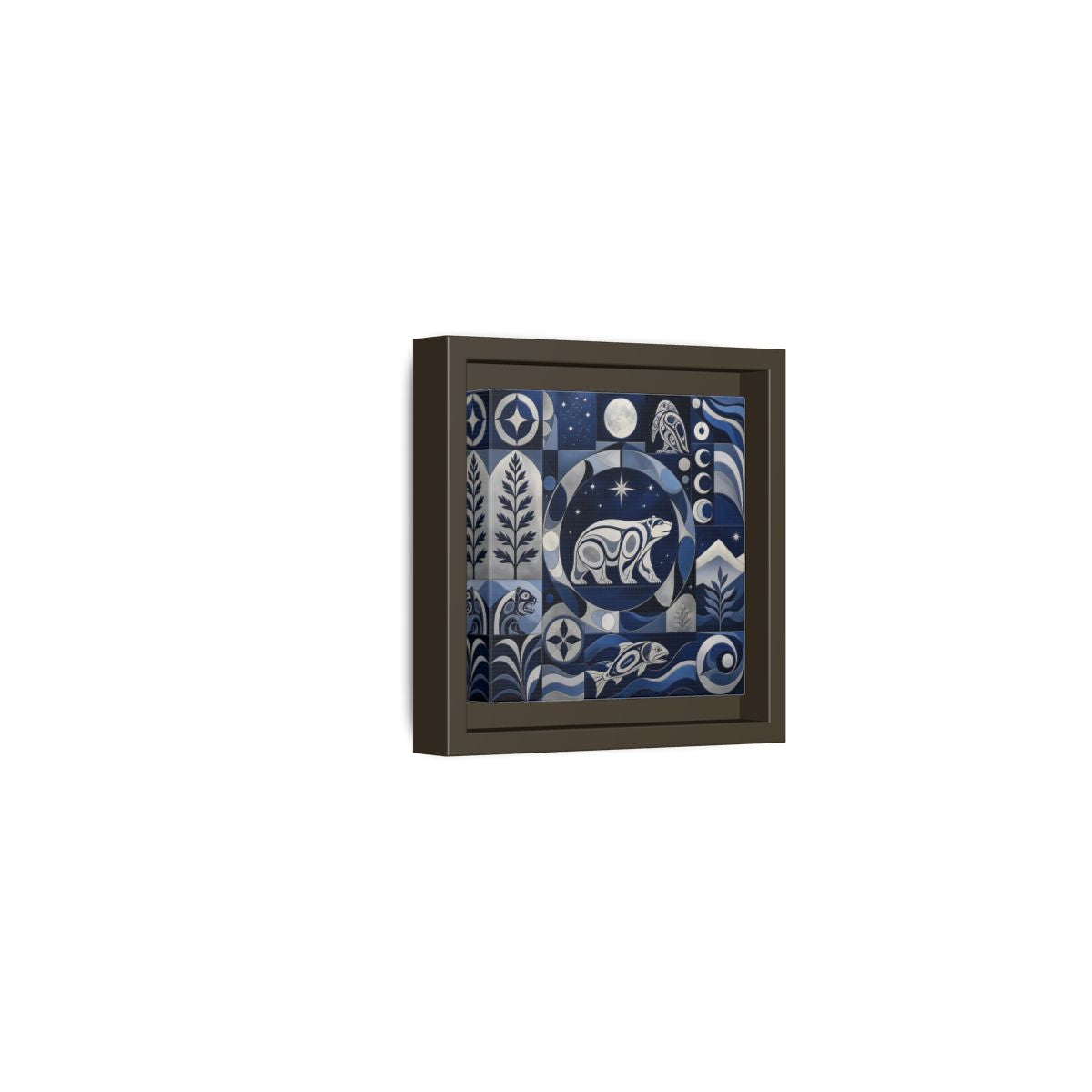 Side Mockup 23. Nature Bear Blue And Silver shown as framed canvas print