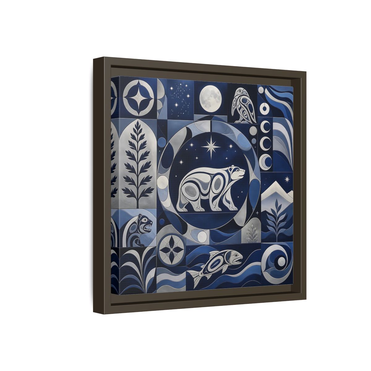Side Mockup 17. Nature Bear Blue And Silver shown as framed canvas print