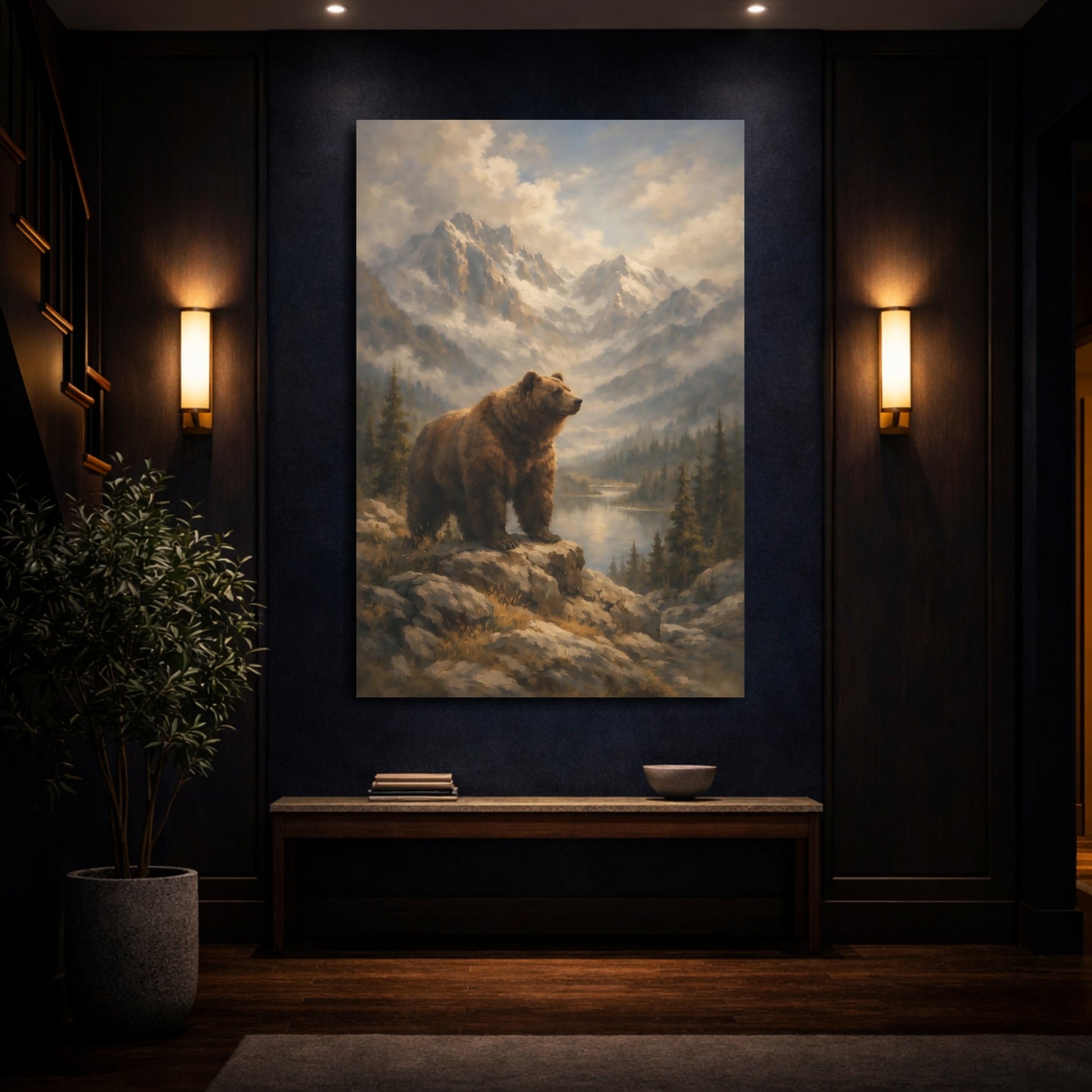 Mockup 3. Nature Bear Brown Bear Mountain Landscape shown as stretched canvas wall art