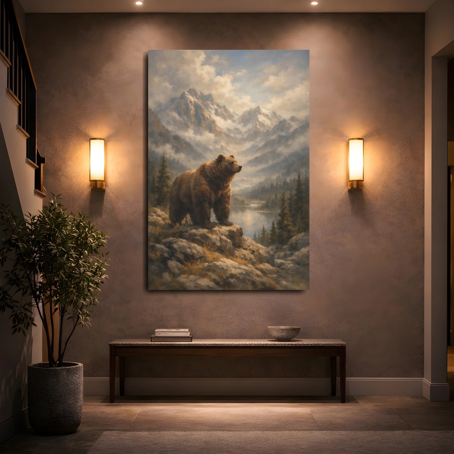 Mockup 4. Nature Bear Brown Bear Mountain Landscape shown as stretched canvas wall art