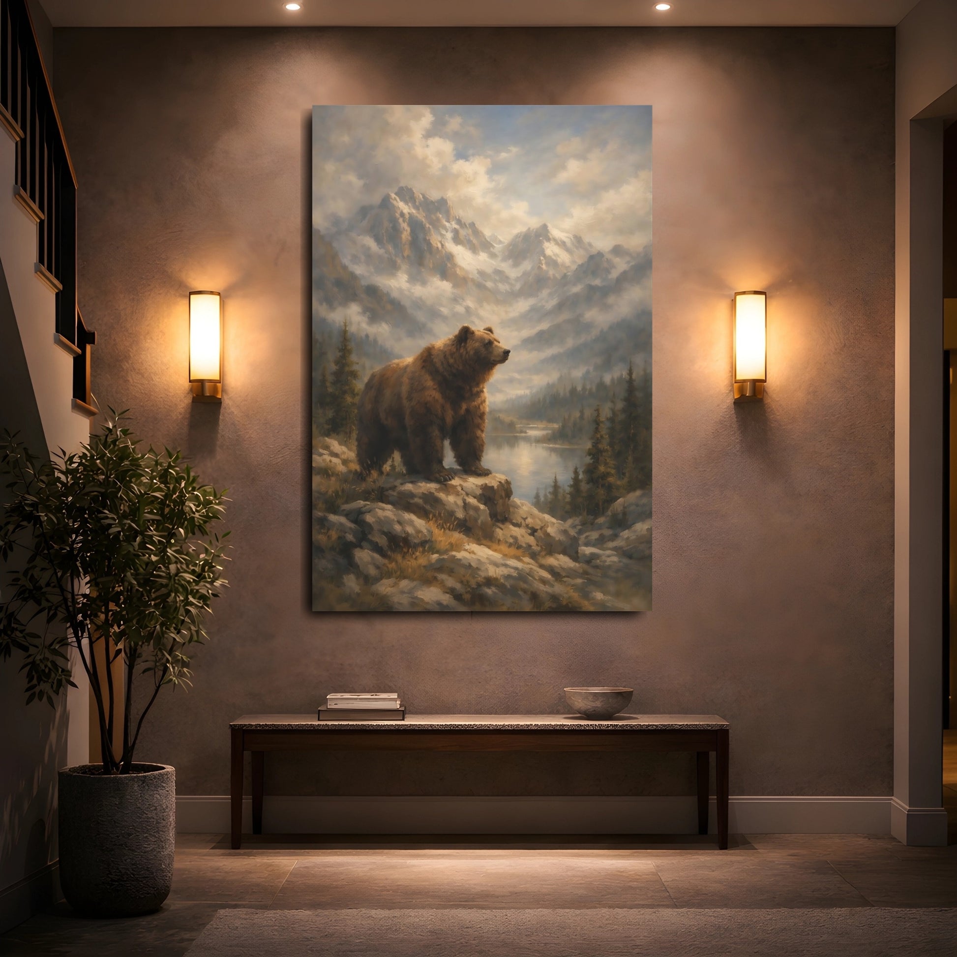 Mockup 4. Nature Bear Brown Bear Mountain Landscape shown as stretched canvas wall art