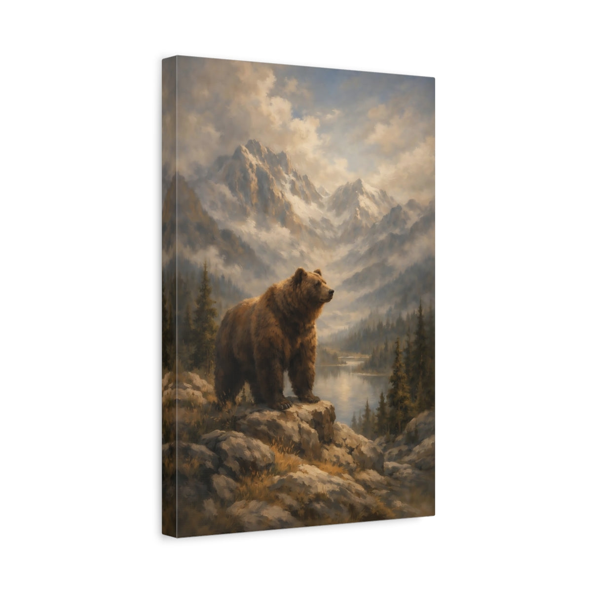Side Mockup 4. Nature Bear Brown Bear Mountain Landscape shown as stretched canvas wall art