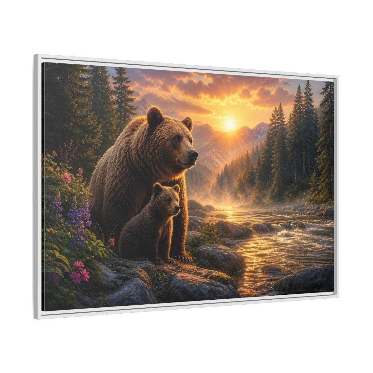 Side Mockup 7. Nature Bear Family Brown Bear Sunset shown as stretched canvas wall art