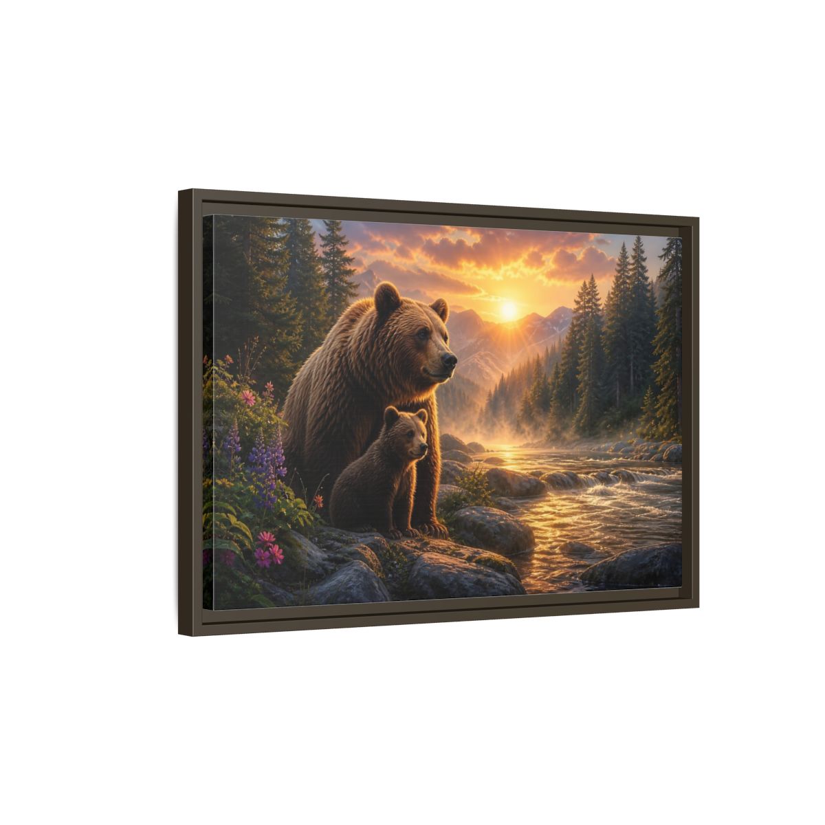 Side Mockup 2. Nature Bear Family Brown Bear Sunset shown as stretched canvas wall art
