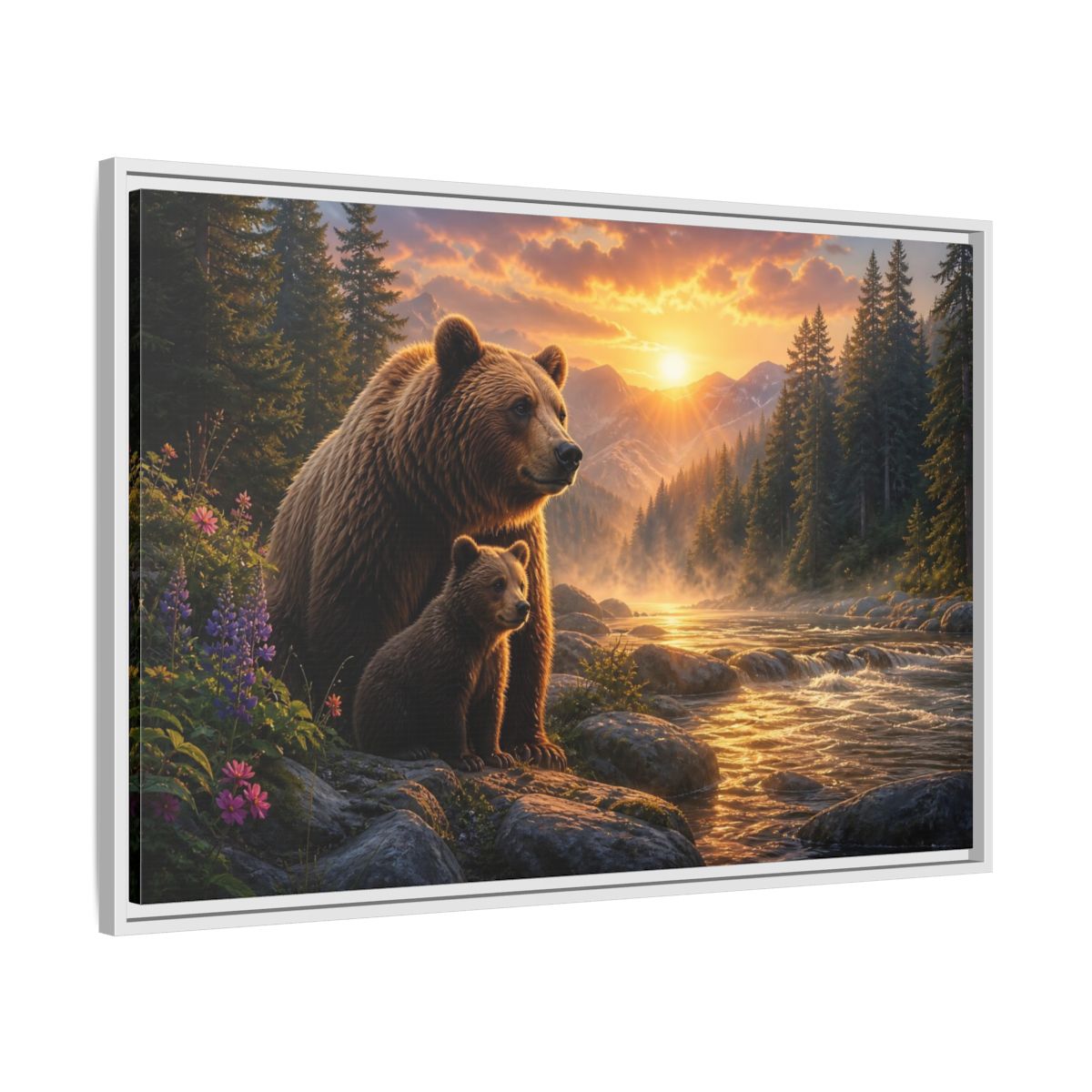Side Mockup 9. Nature Bear Family Brown Bear Sunset shown as stretched canvas wall art