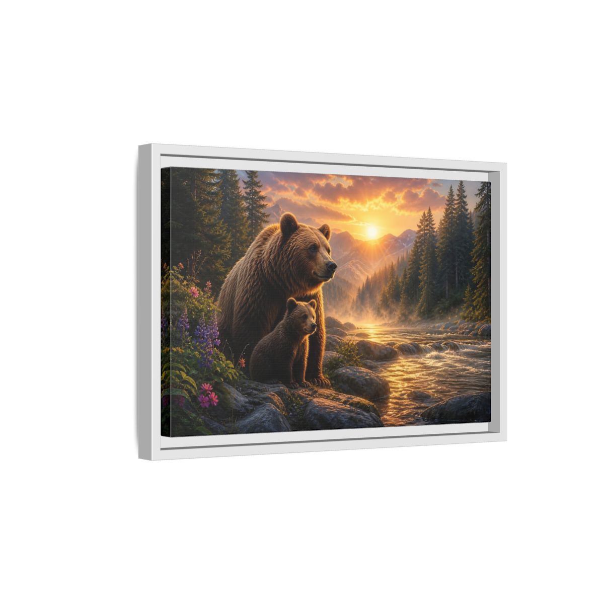 Side Mockup 4. Nature Bear Family Brown Bear Sunset shown as stretched canvas wall art