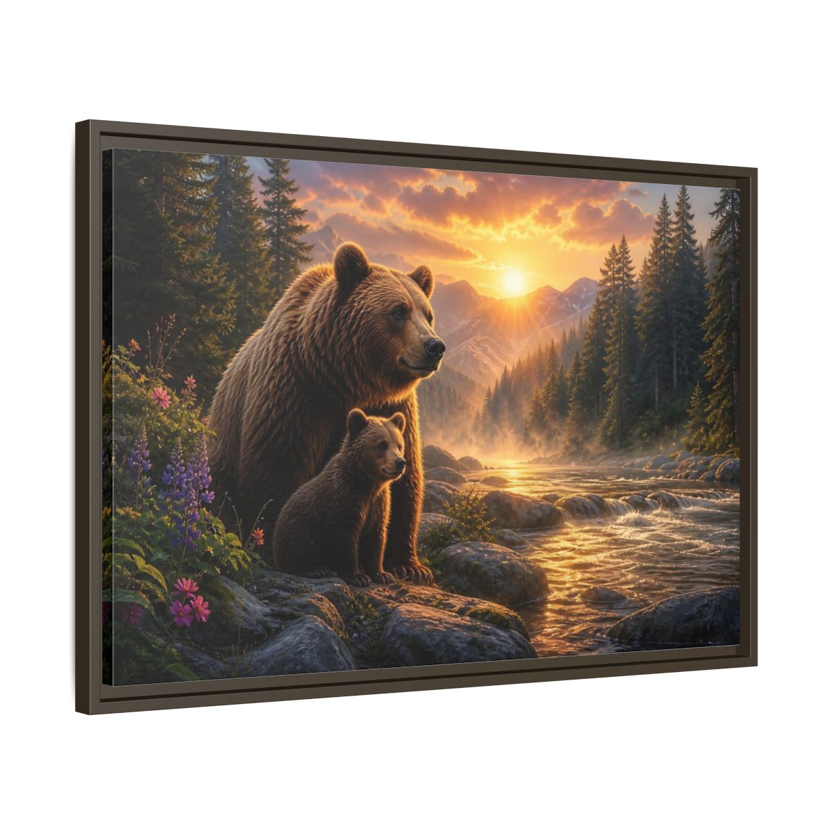 Side Mockup 11. Nature Bear Family Brown Bear Sunset shown as stretched canvas wall art