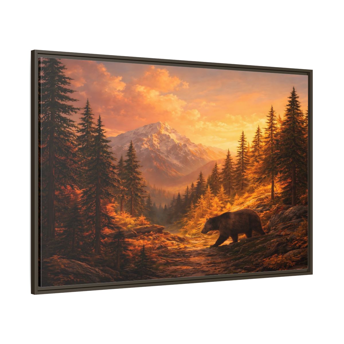 Main Mockup. Nature Bear Golden Bear Landscape shown as stretched canvas wall art
